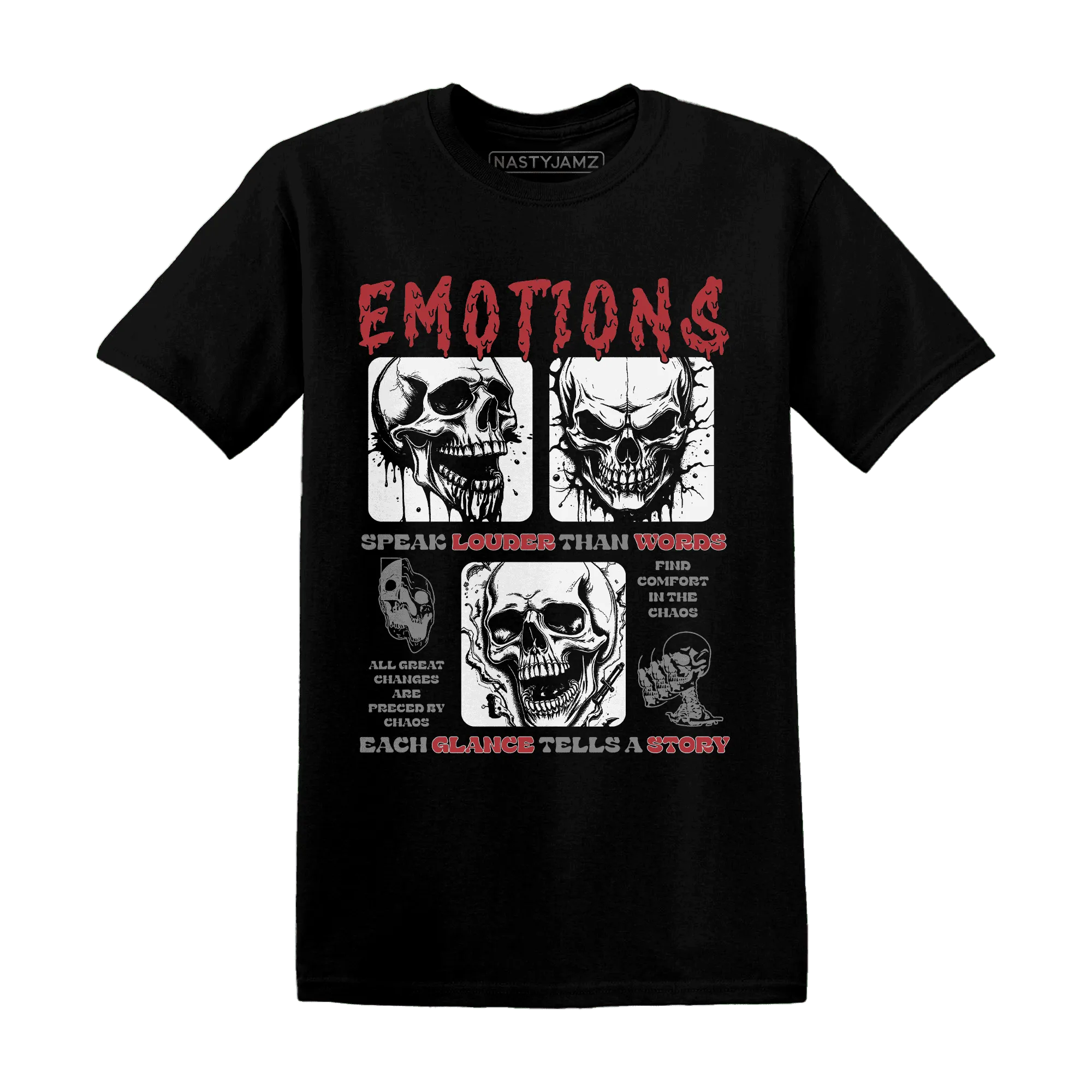 Black-Toe-Reimagined-Red-White-1s-T-Shirt-Match-Emotions-Skull