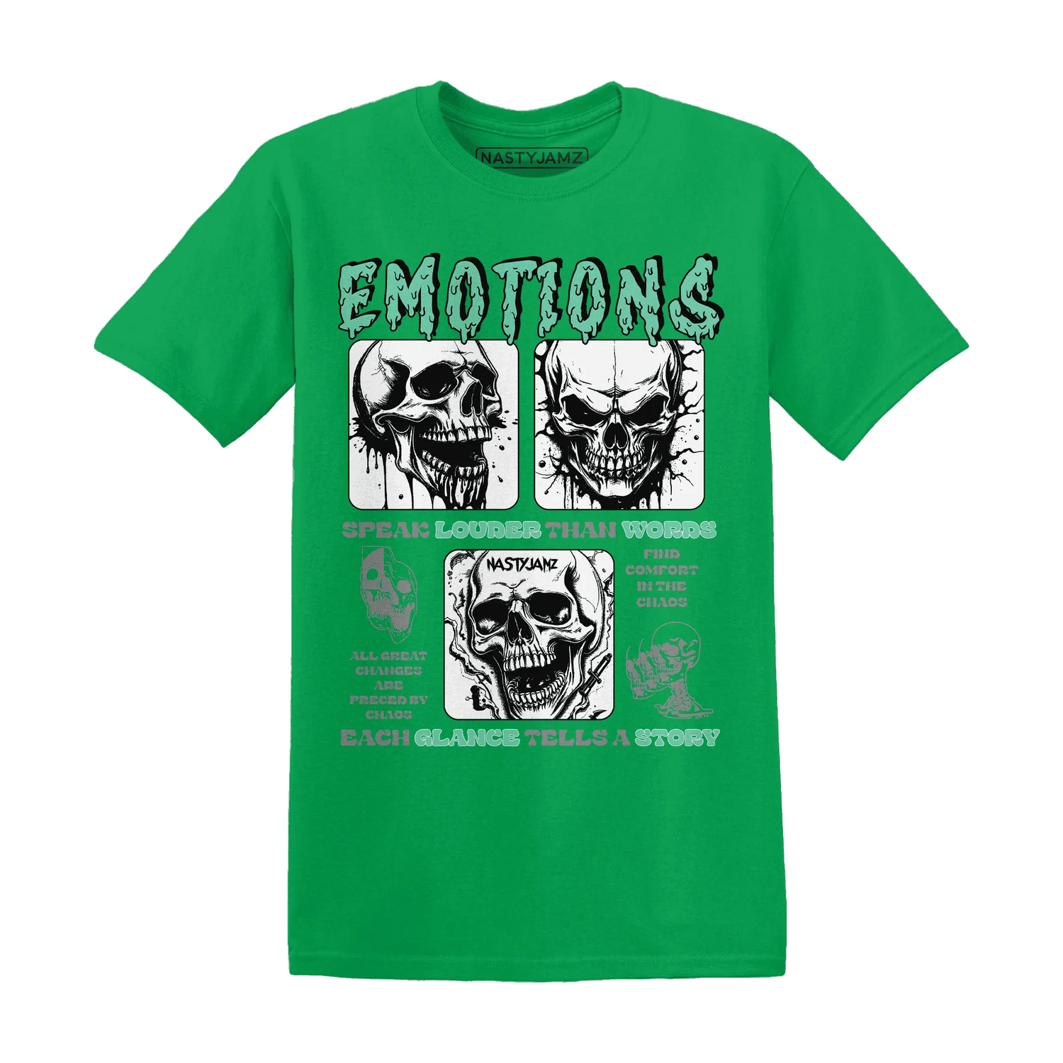 NastyJamz-High-OG-Green-Glow-1s-T-Shirt-Match-Emotions-Skull