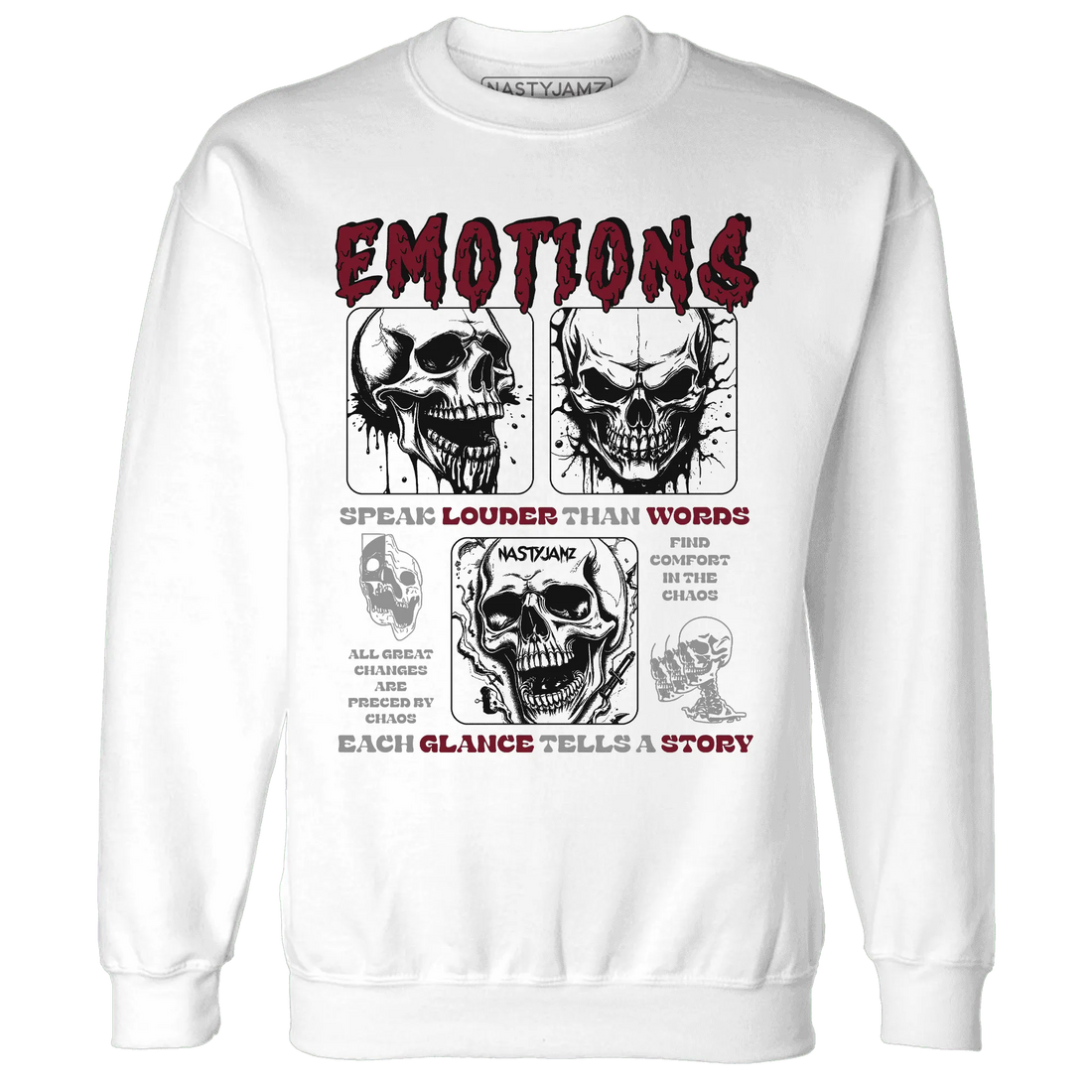 NastyJamz-High-White-Team-Red-1s-Sweatshirt-Match-Emotions-Skull