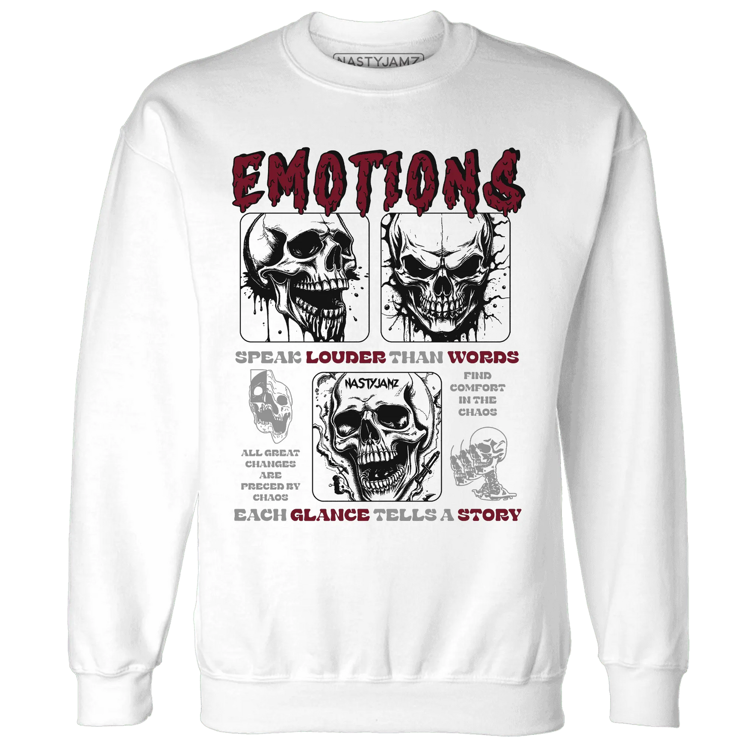 NastyJamz-High-White-Team-Red-1s-Sweatshirt-Match-Emotions-Skull