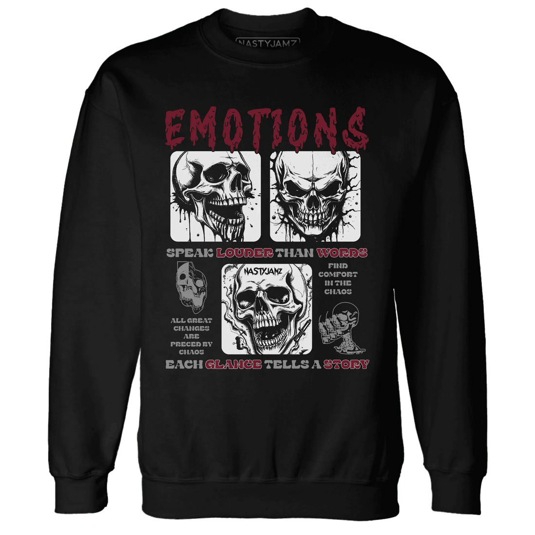 NastyJamz-High-White-Team-Red-1s-Sweatshirt-Match-Emotions-Skull