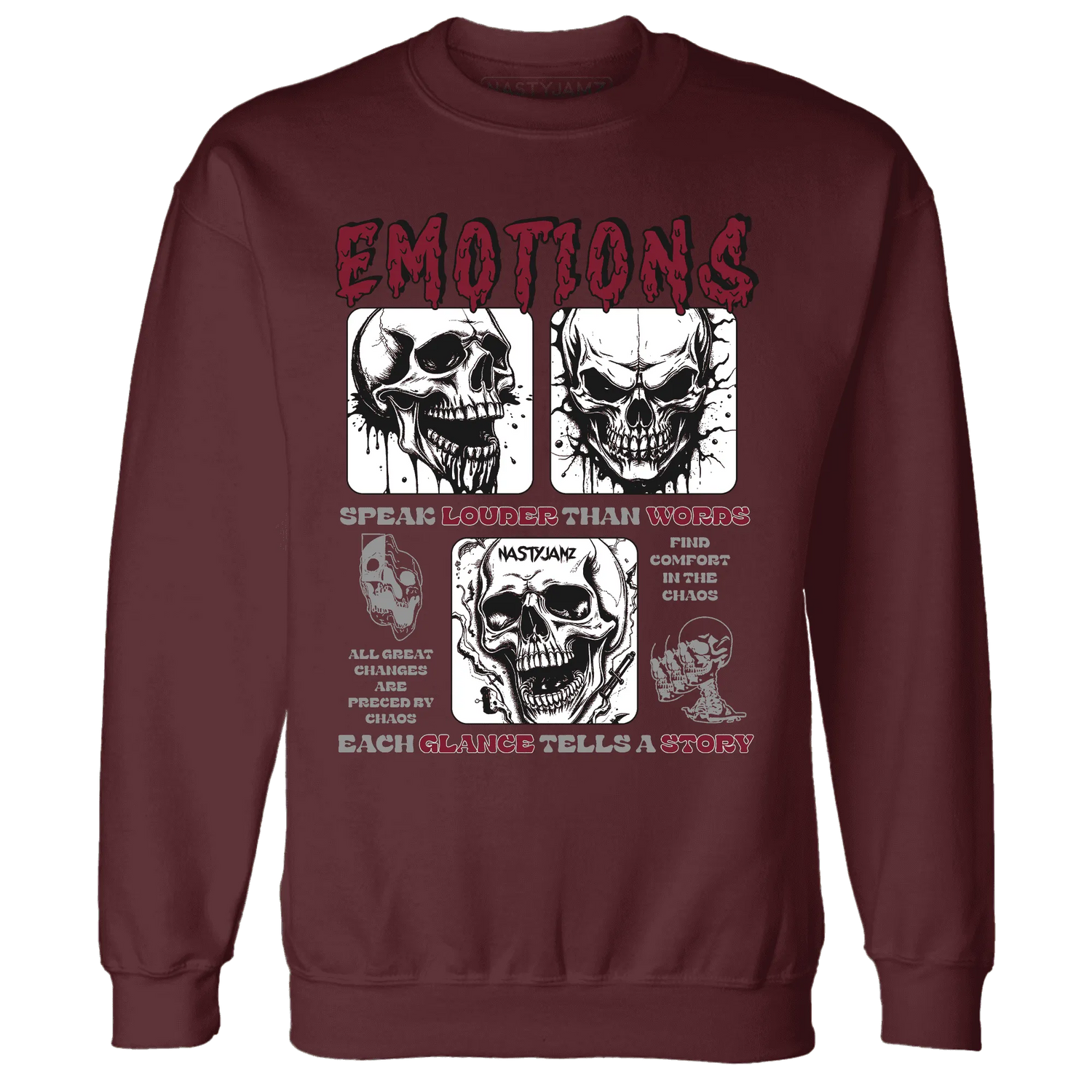 NastyJamz-High-White-Team-Red-1s-Sweatshirt-Match-Emotions-Skull