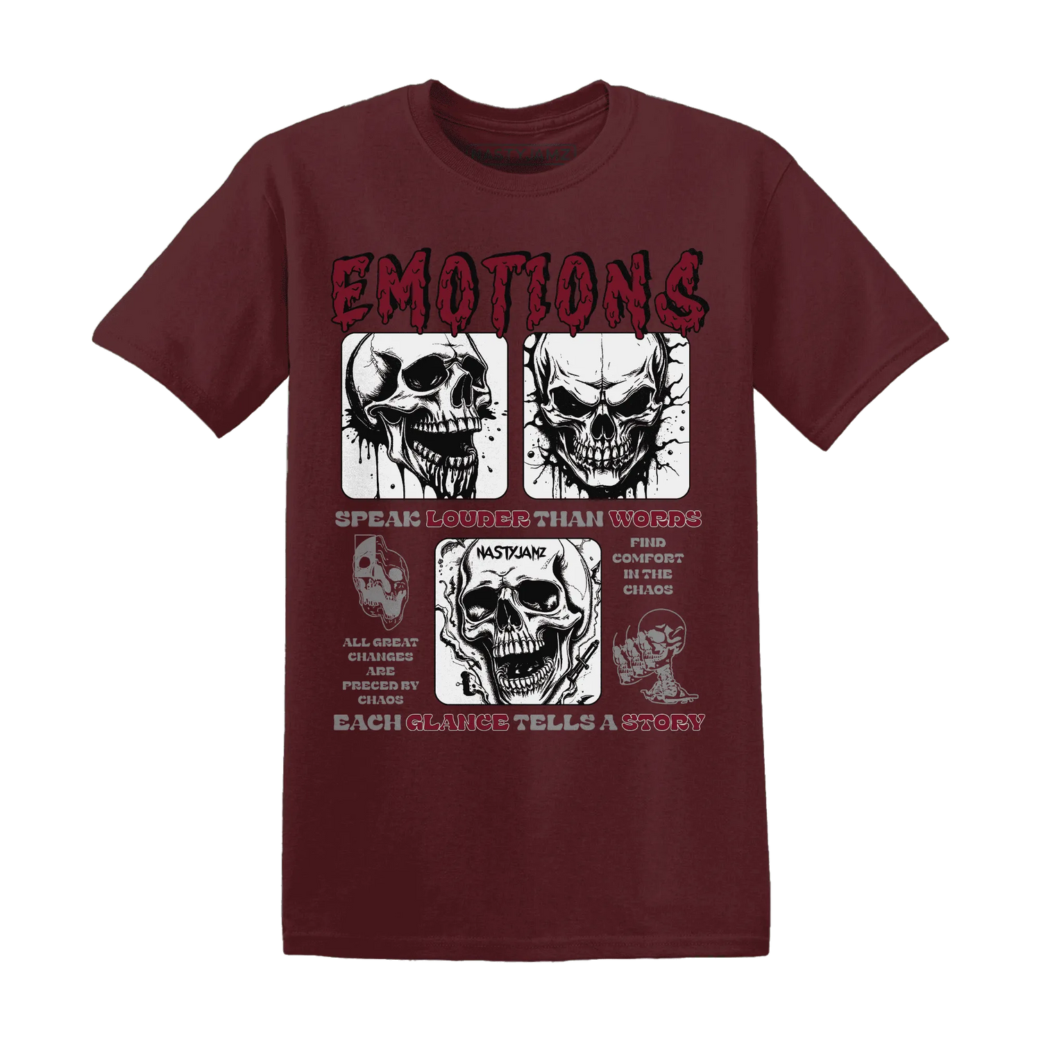 NastyJamz-High-White-Team-Red-1s-T-Shirt-Match-Emotions-Skull