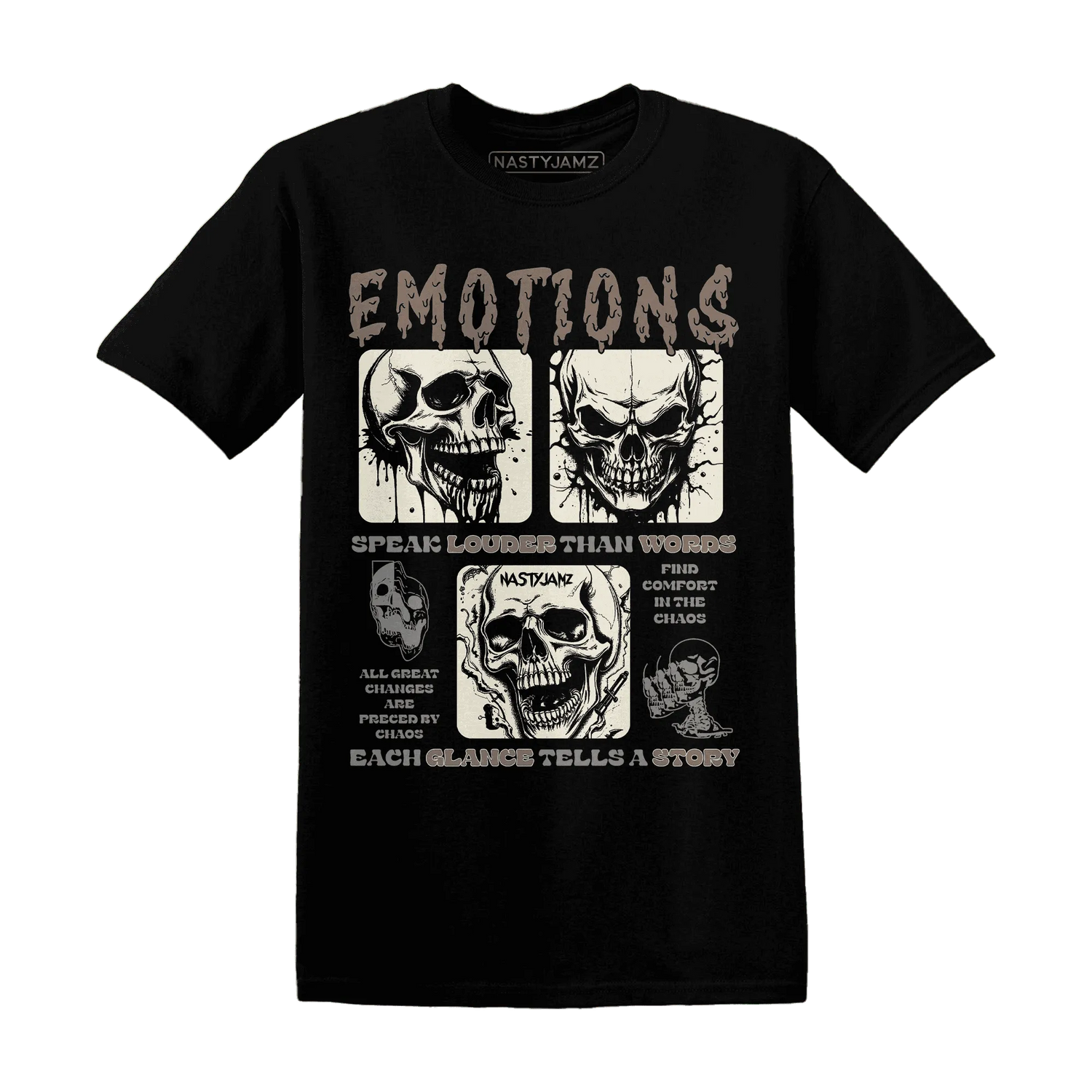 NastyJamz-Low-Mocha-1s-T-Shirt-Match-Emotions-Skull