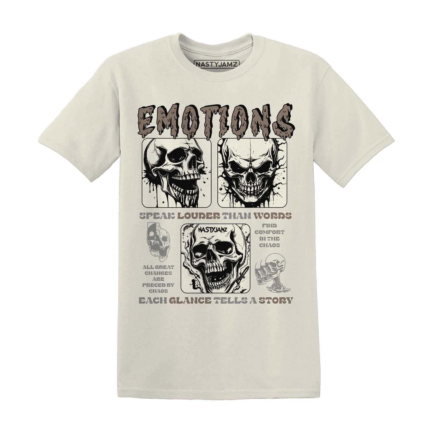 NastyJamz-Low-Mocha-1s-T-Shirt-Match-Emotions-Skull