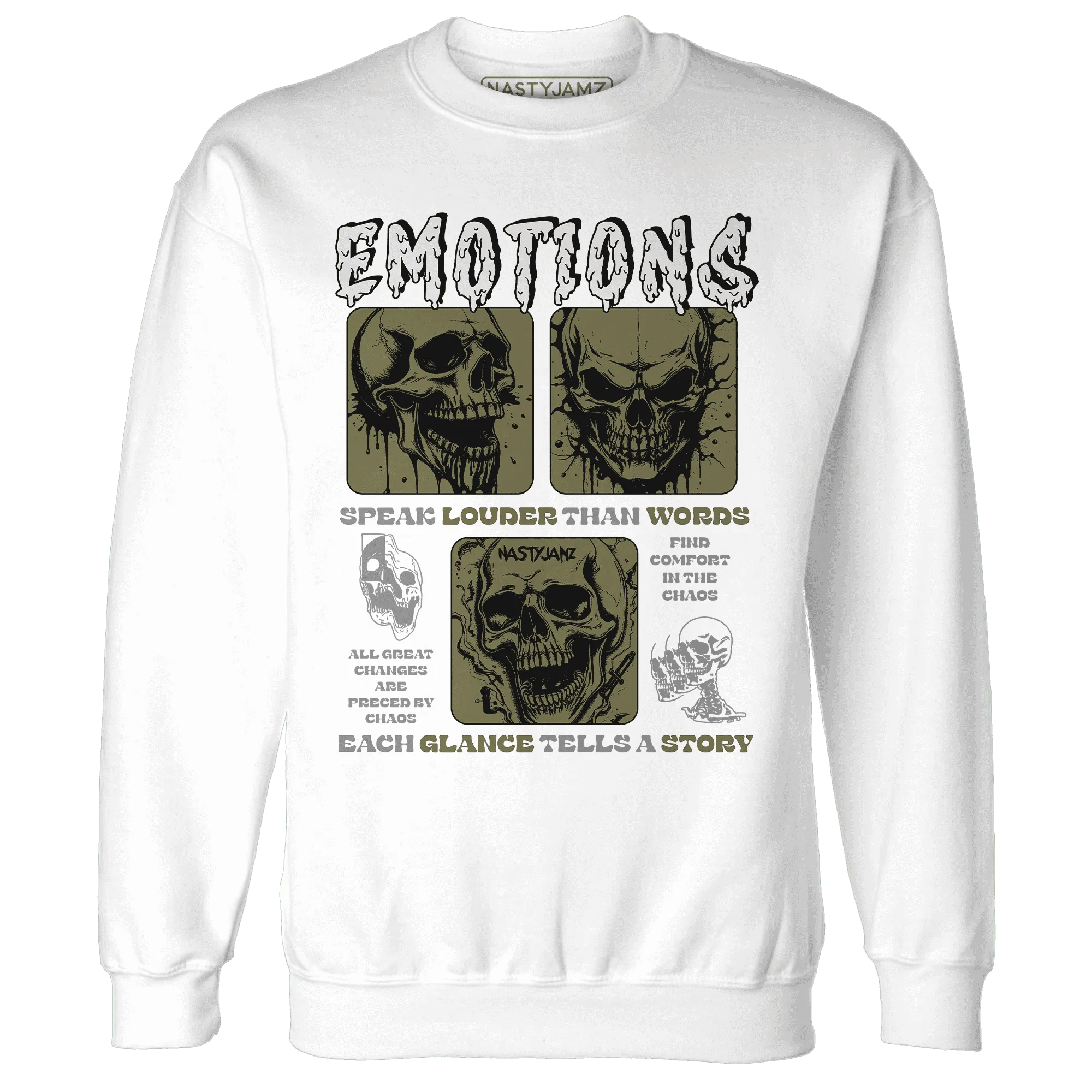 NastyJamz-Medium-Olive-1s-Sweatshirt-Match-Emotions-Skull