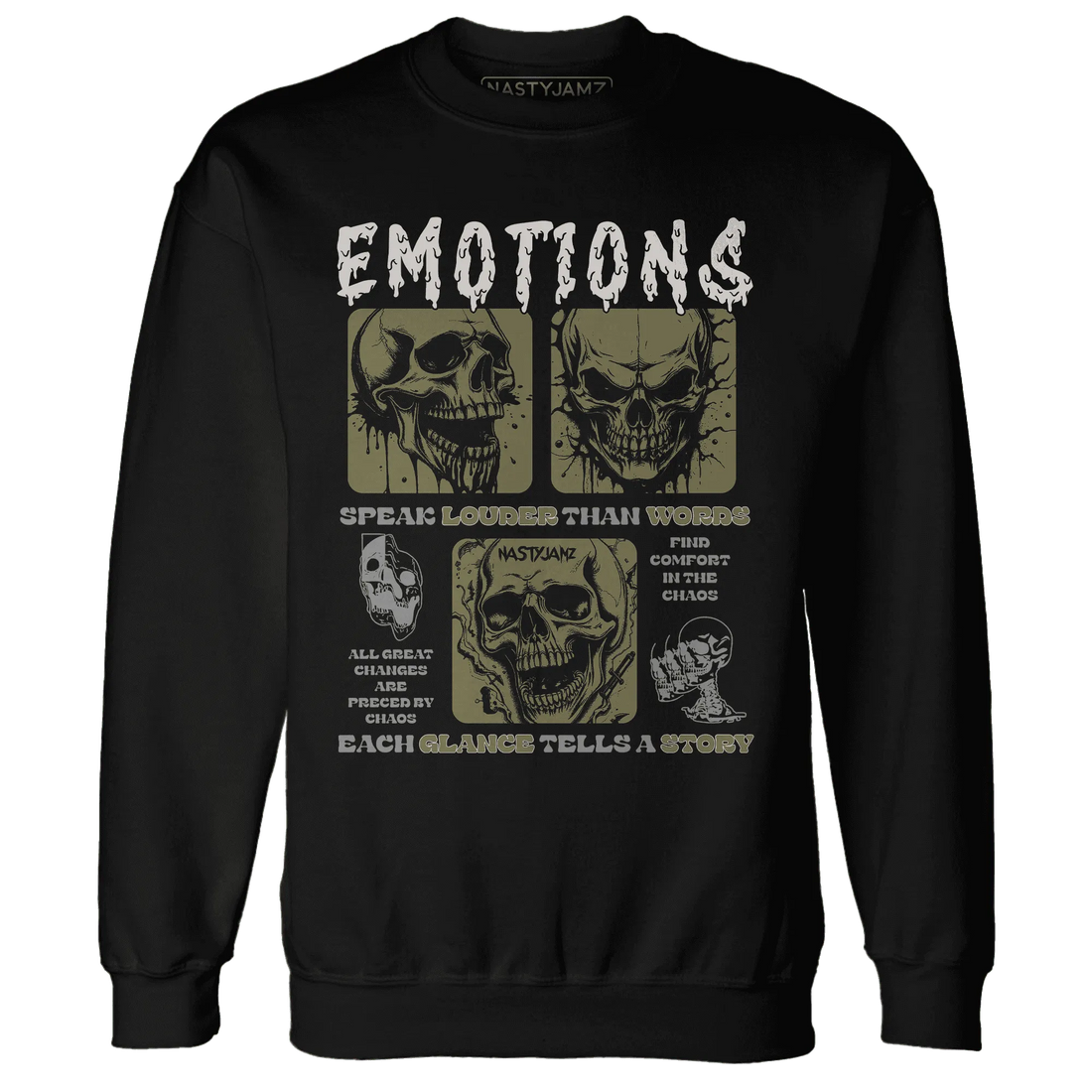 NastyJamz-Medium-Olive-1s-Sweatshirt-Match-Emotions-Skull