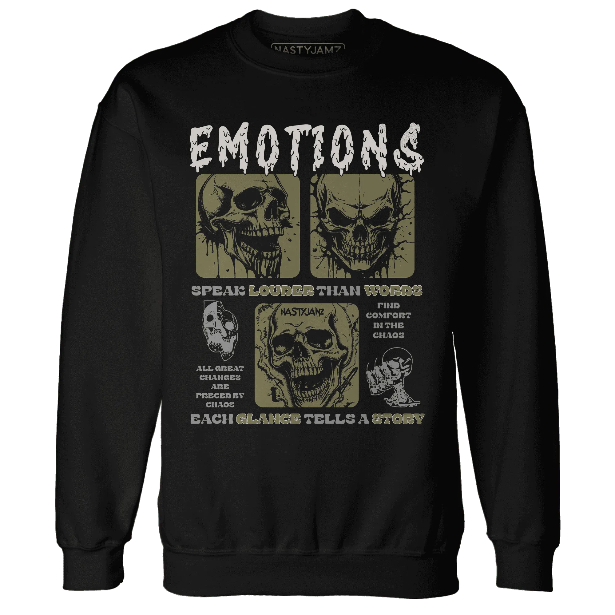 NastyJamz-Medium-Olive-1s-Sweatshirt-Match-Emotions-Skull