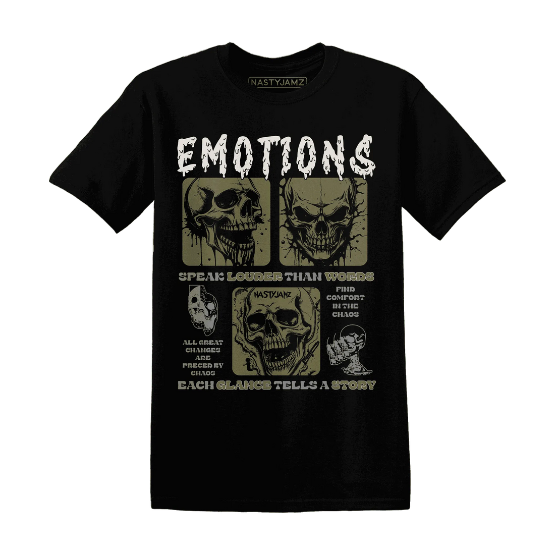 NastyJamz-Medium-Olive-1s-T-Shirt-Match-Emotions-Skull