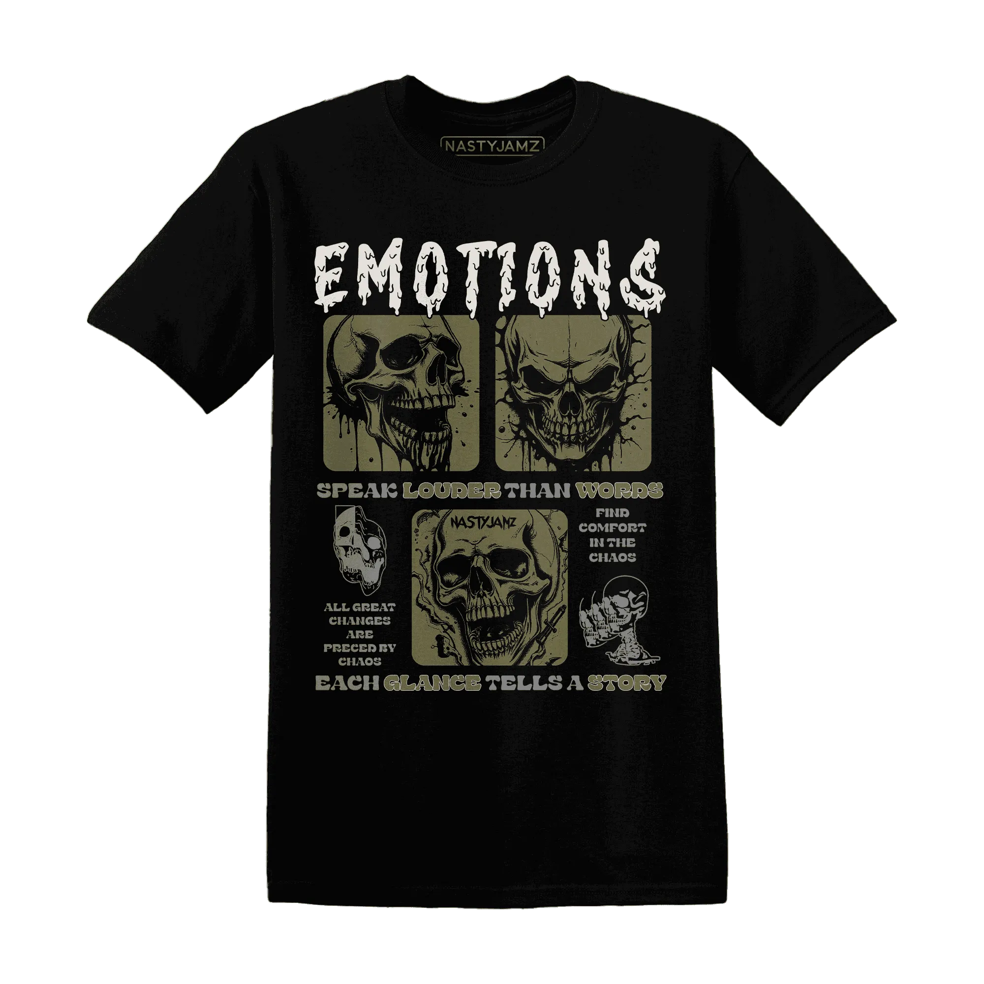 NastyJamz-Medium-Olive-1s-T-Shirt-Match-Emotions-Skull