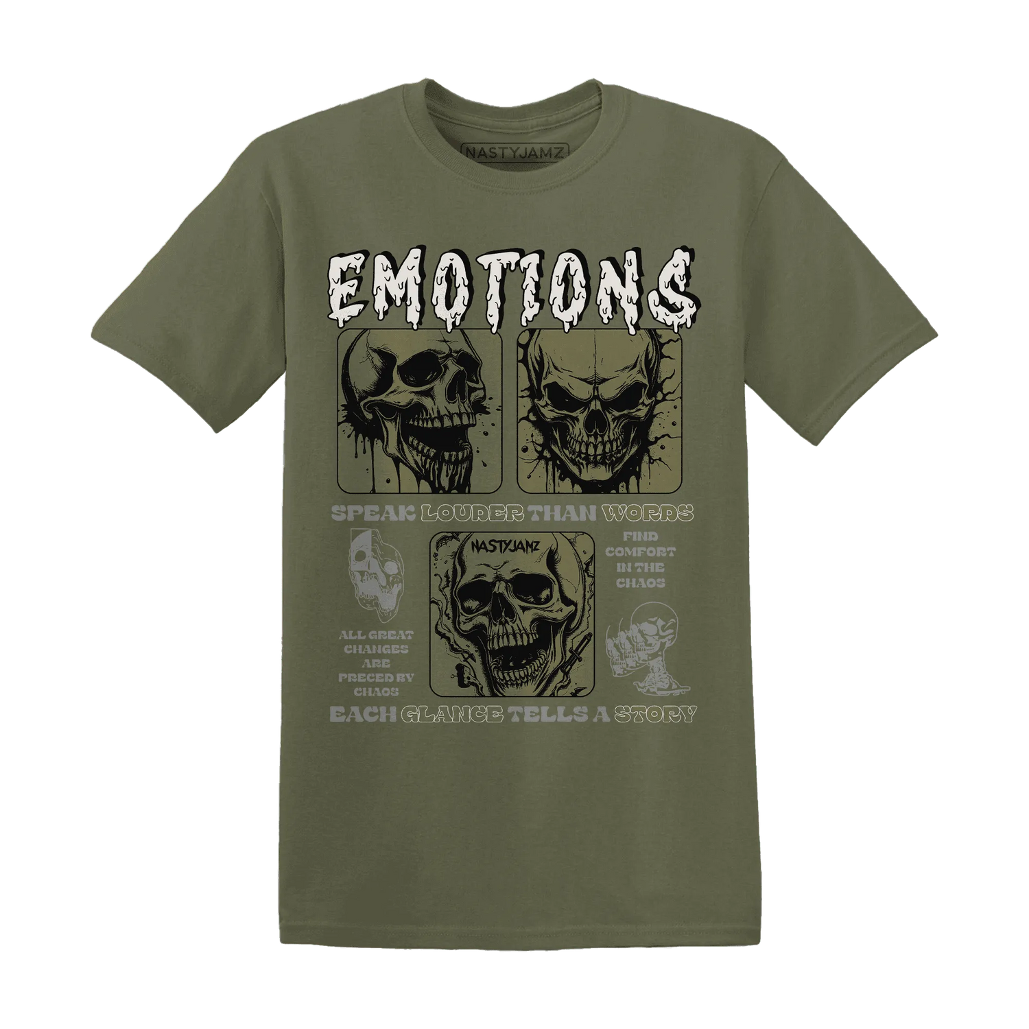 NastyJamz-Medium-Olive-1s-T-Shirt-Match-Emotions-Skull