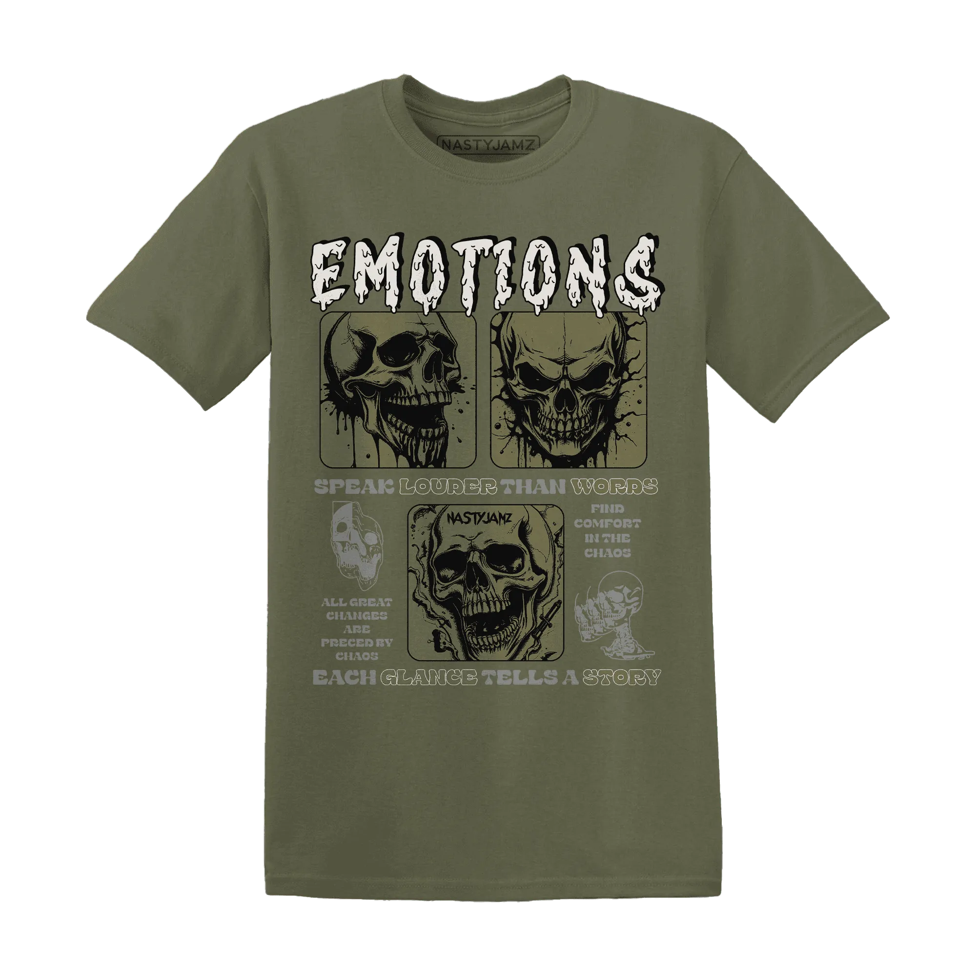 NastyJamz-Medium-Olive-1s-T-Shirt-Match-Emotions-Skull