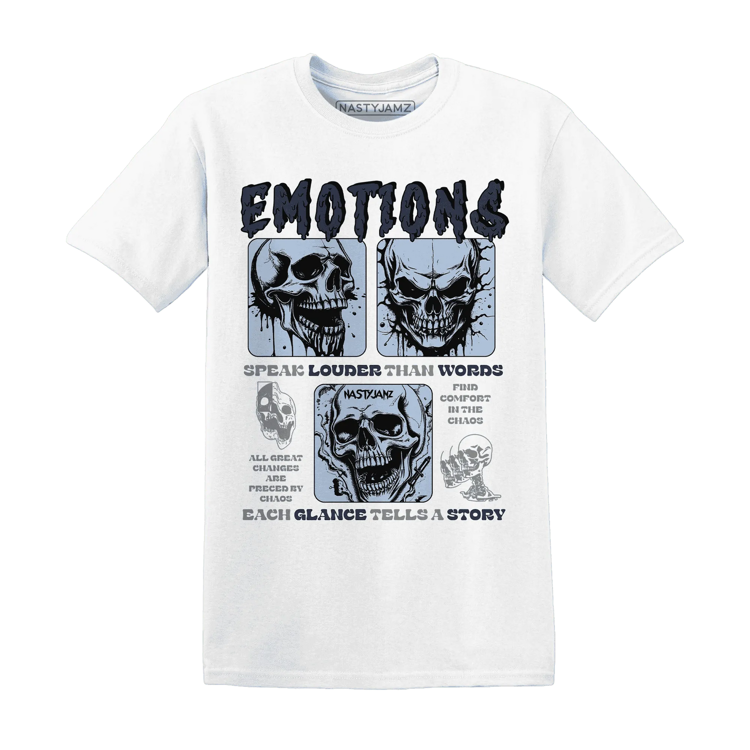 White-Navy-6s-NastyJamz-T-Shirt-Match-Emotions-Skull