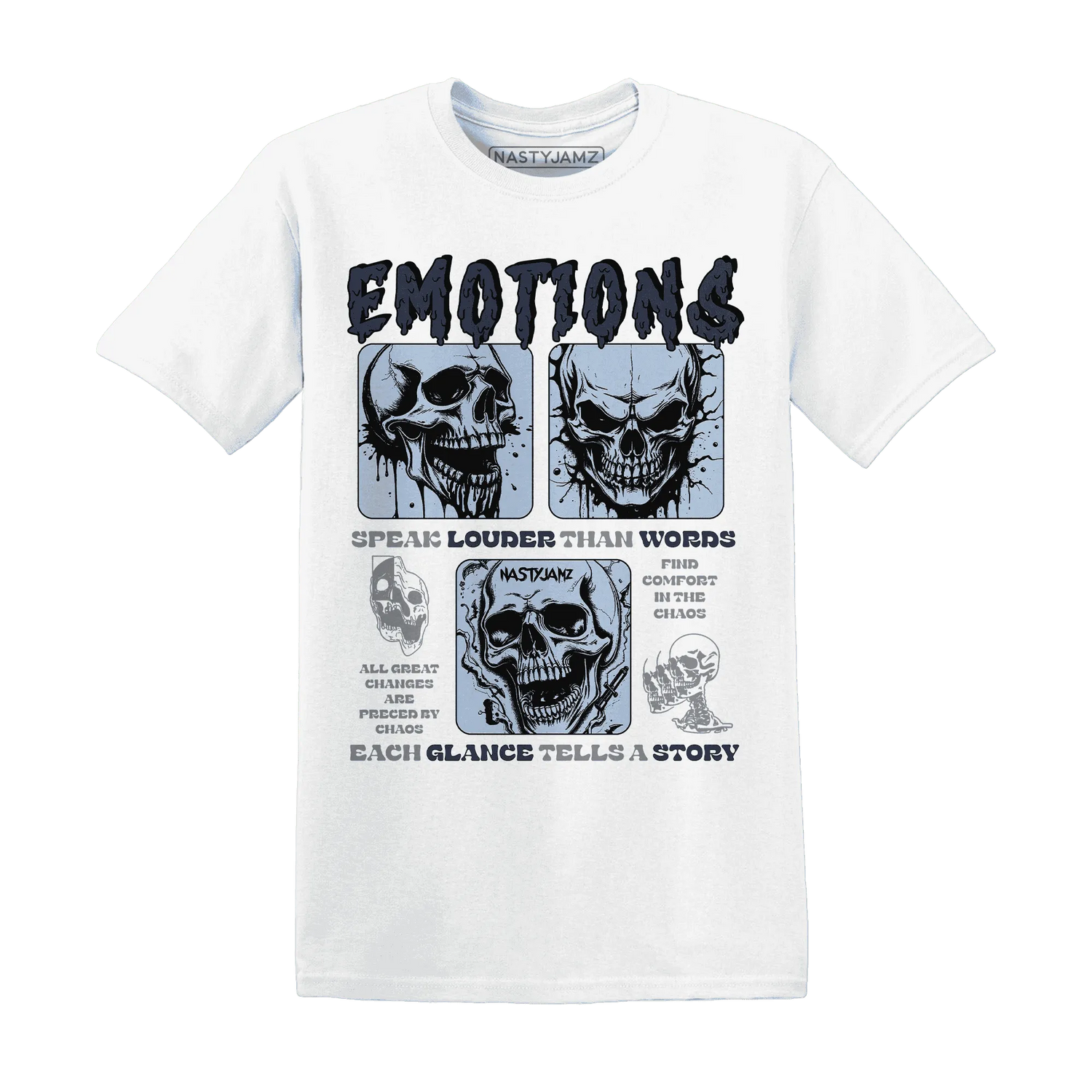 NastyJamz-White-Navy-6s-T-Shirt-Match-Emotions-Skull