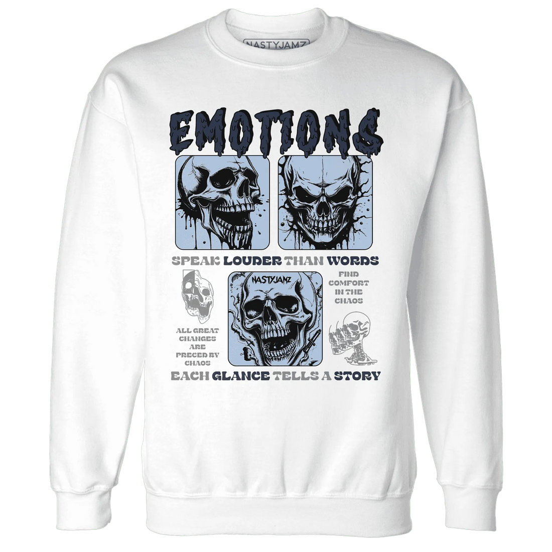 NastyJamz-White-Navy-6s-Sweatshirt-Match-Emotions-Skull