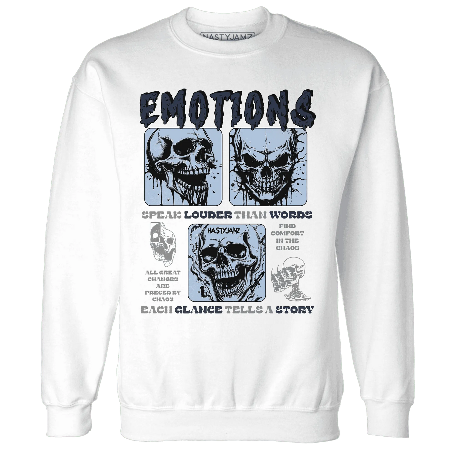 NastyJamz-White-Navy-6s-Sweatshirt-Match-Emotions-Skull
