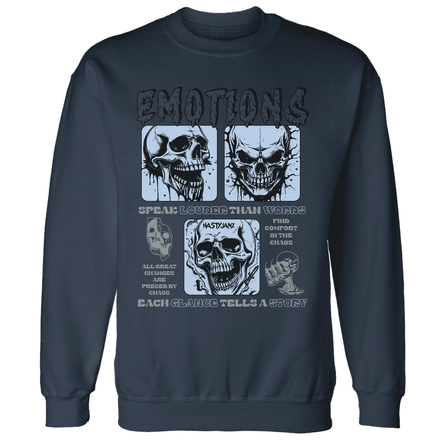 NastyJamz-White-Navy-6s-Sweatshirt-Match-Emotions-Skull