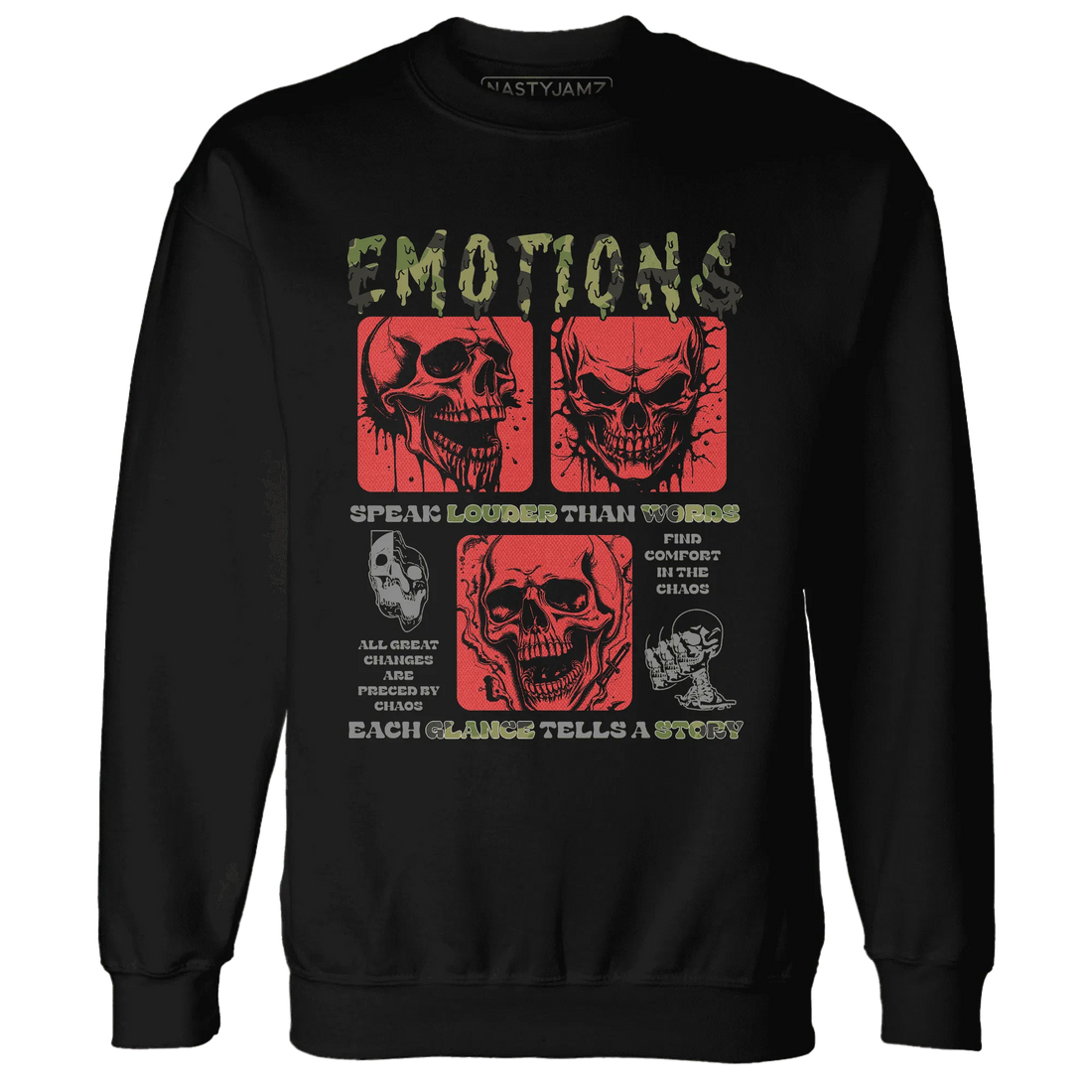 AM-90-Dark-Sage-Solar-Red-NastyJamz-Sweatshirt-Match-Emotions-Skull