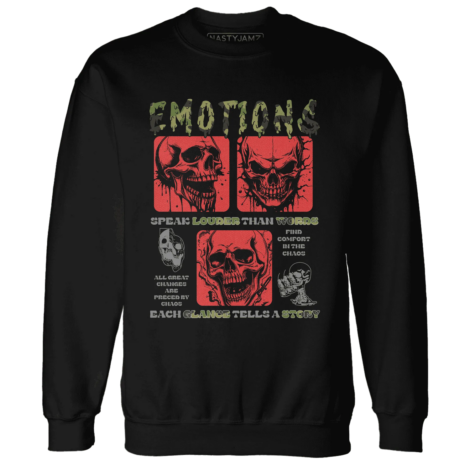 AM-90-Dark-Sage-Solar-Red-NastyJamz-Sweatshirt-Match-Emotions-Skull