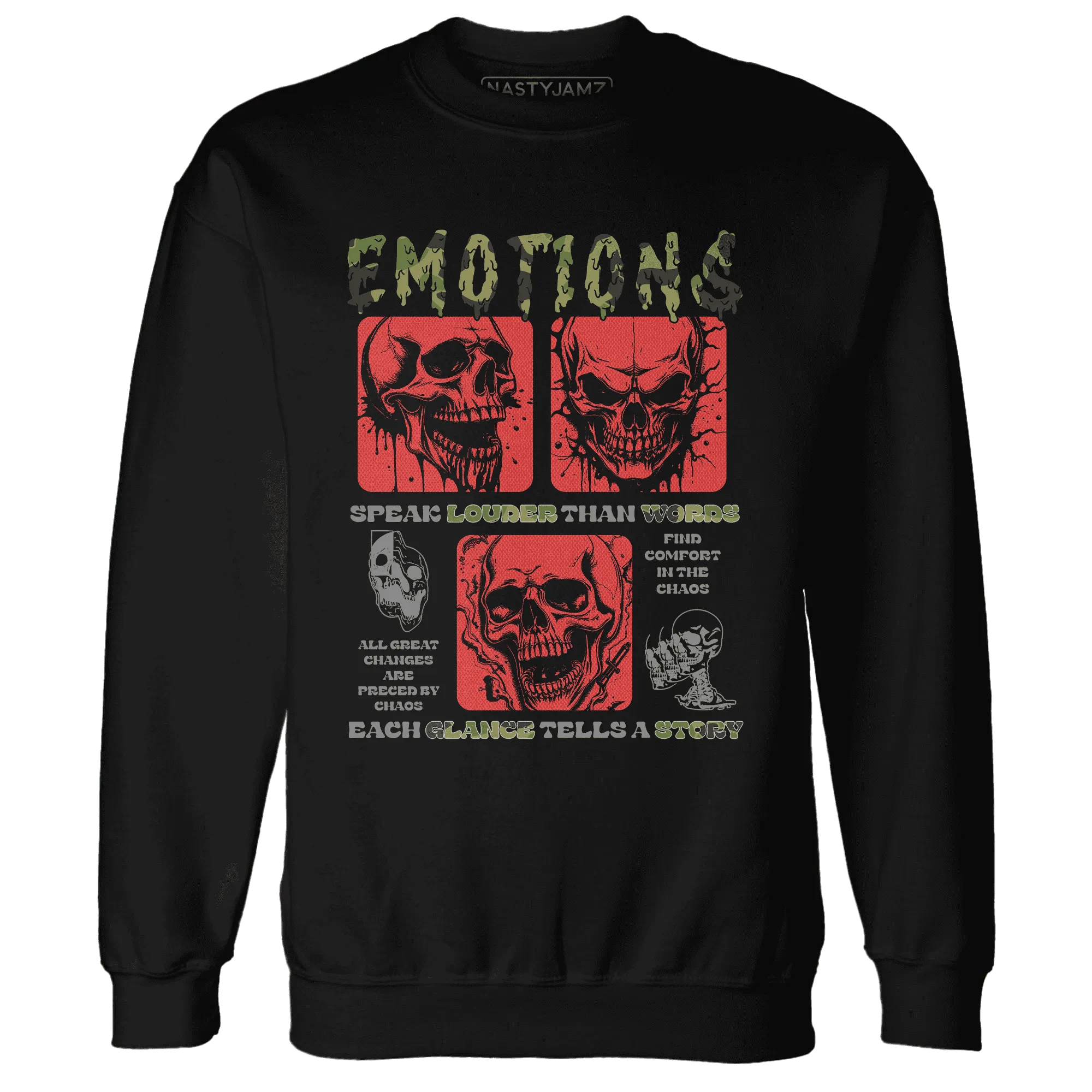 AM-90-Dark-Sage-Solar-Red-NastyJamz-Sweatshirt-Match-Emotions-Skull