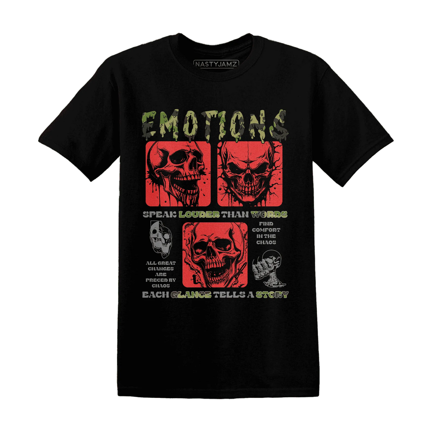 AM-90-Dark-Sage-Solar-Red-NastyJamz-T-Shirt-Match-Emotions-Skull