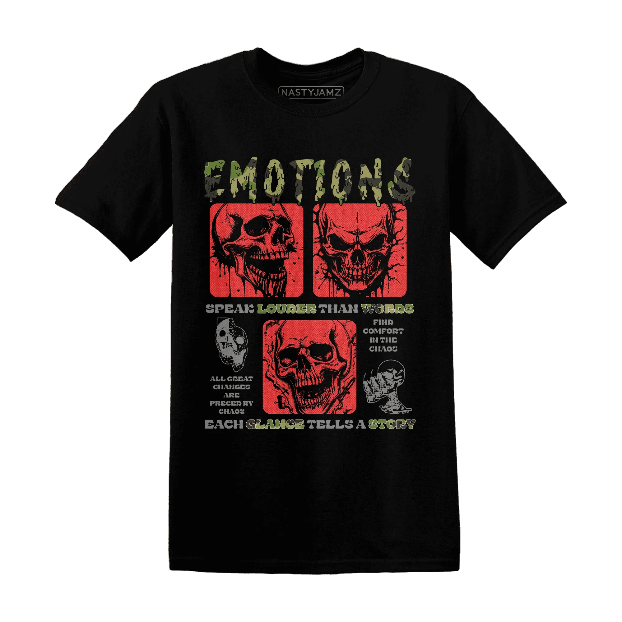AM-90-Dark-Sage-Solar-Red-NastyJamz-T-Shirt-Match-Emotions-Skull
