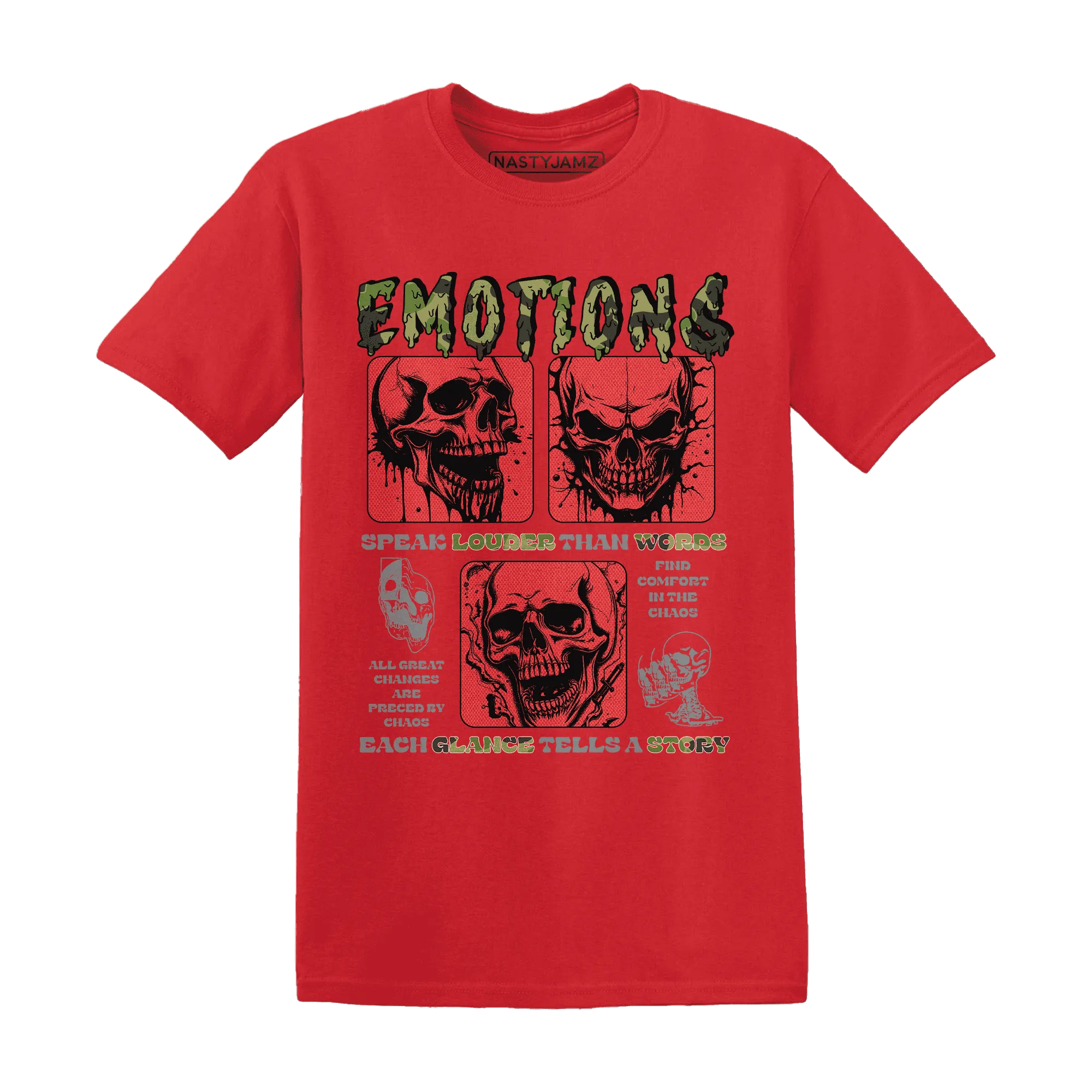 AM-90-Dark-Sage-Solar-Red-NastyJamz-T-Shirt-Match-Emotions-Skull