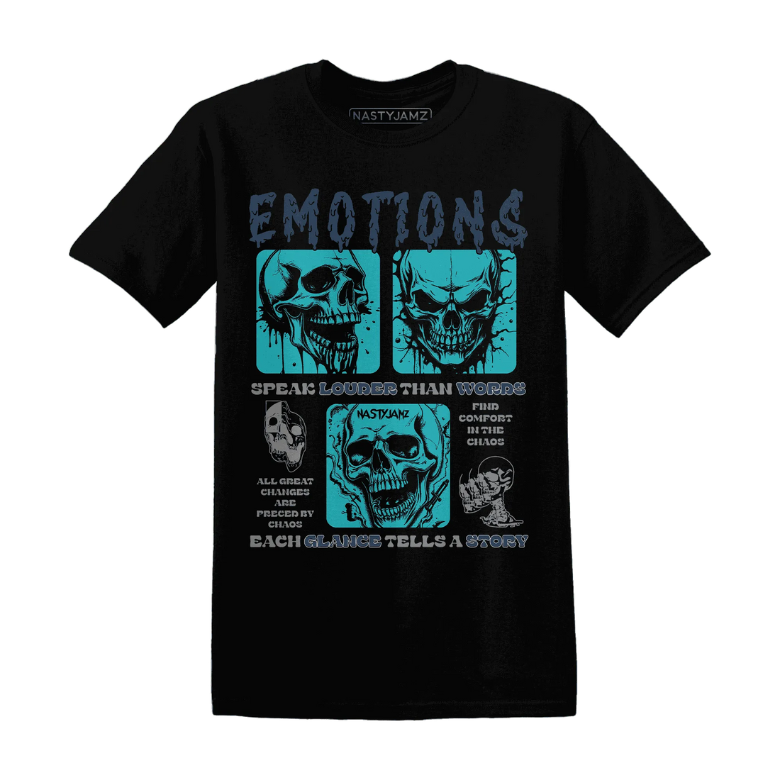NastyJamz-AM-Plus-Drift-Midnight-Navy-Total-Orange-Dusty-Cactus-T-Shirt-Match-Emotions-Skull