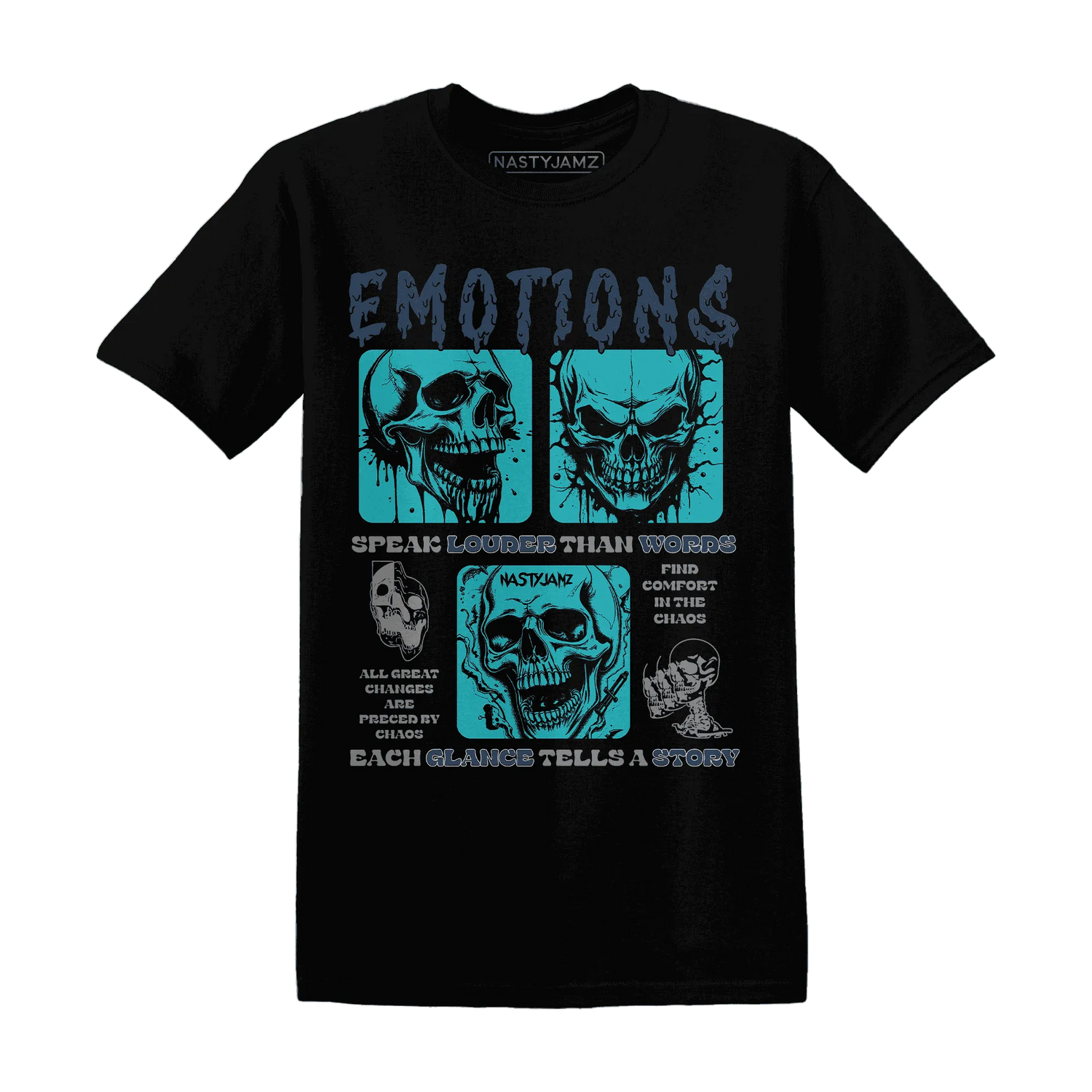 NastyJamz-AM-Plus-Drift-Midnight-Navy-Total-Orange-Dusty-Cactus-T-Shirt-Match-Emotions-Skull