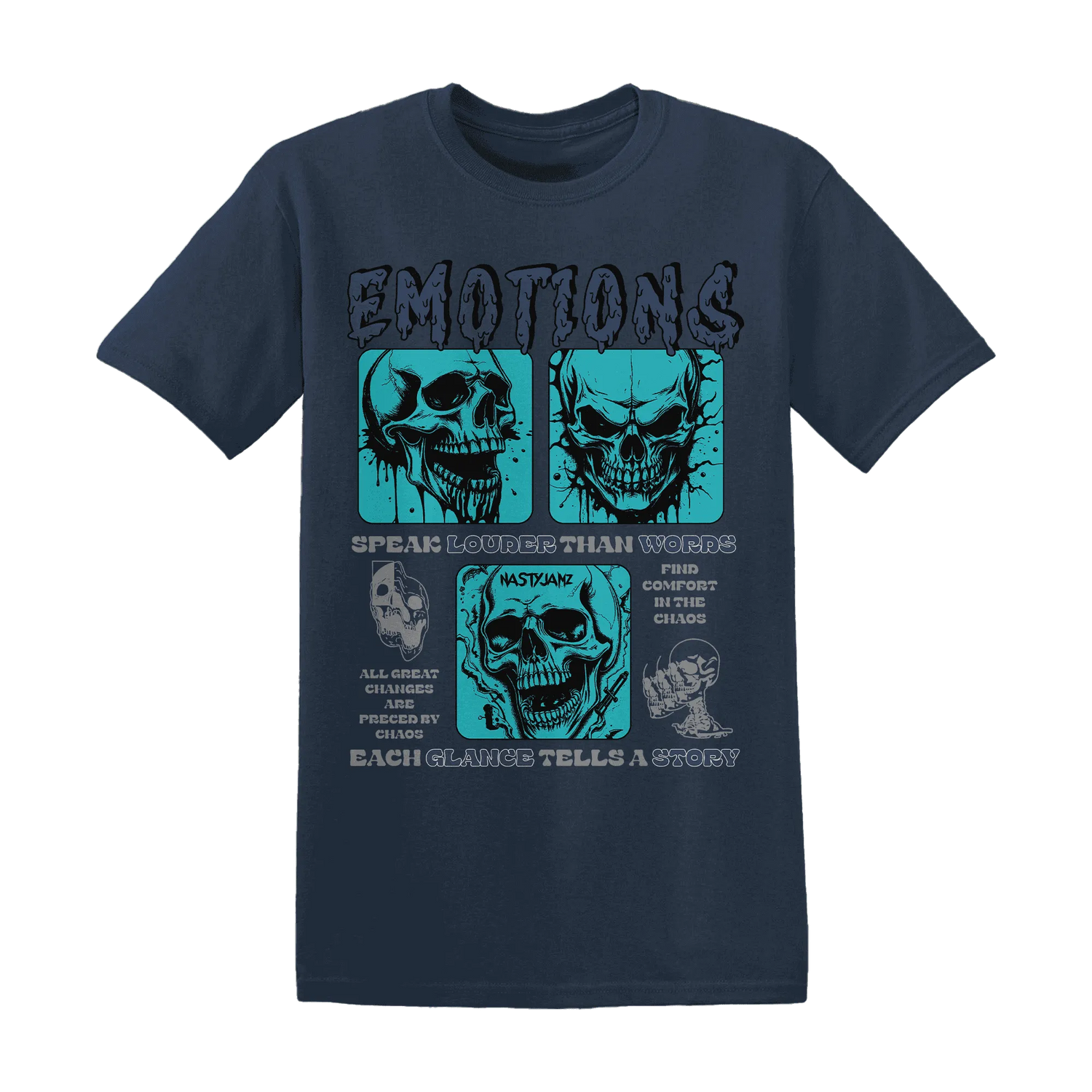 NastyJamz-AM-Plus-Drift-Midnight-Navy-Total-Orange-Dusty-Cactus-T-Shirt-Match-Emotions-Skull