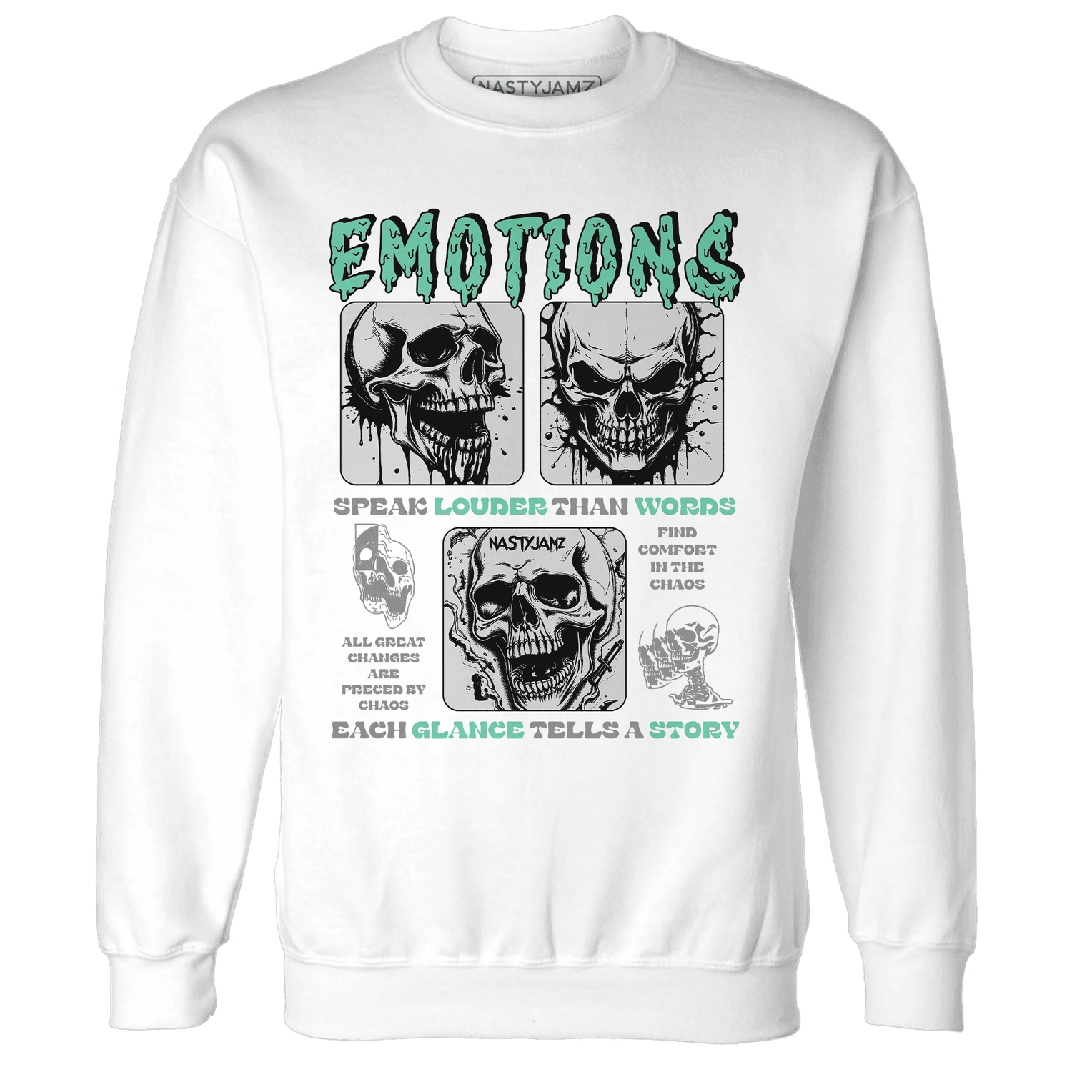 NastyJamz-Green-Glow-3s-Sweatshirt-Match-Emotions-Skull