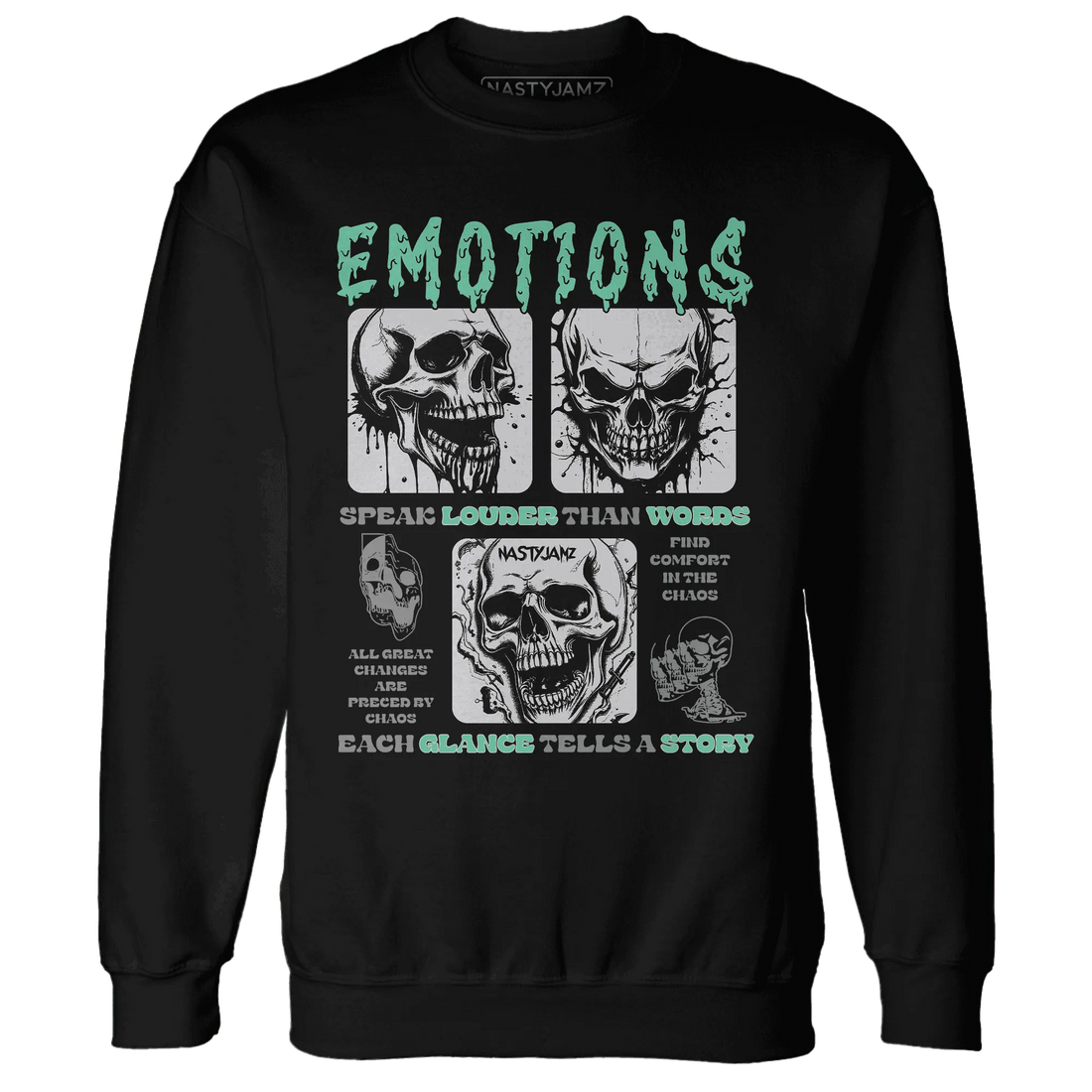 NastyJamz-Green-Glow-3s-Sweatshirt-Match-Emotions-Skull