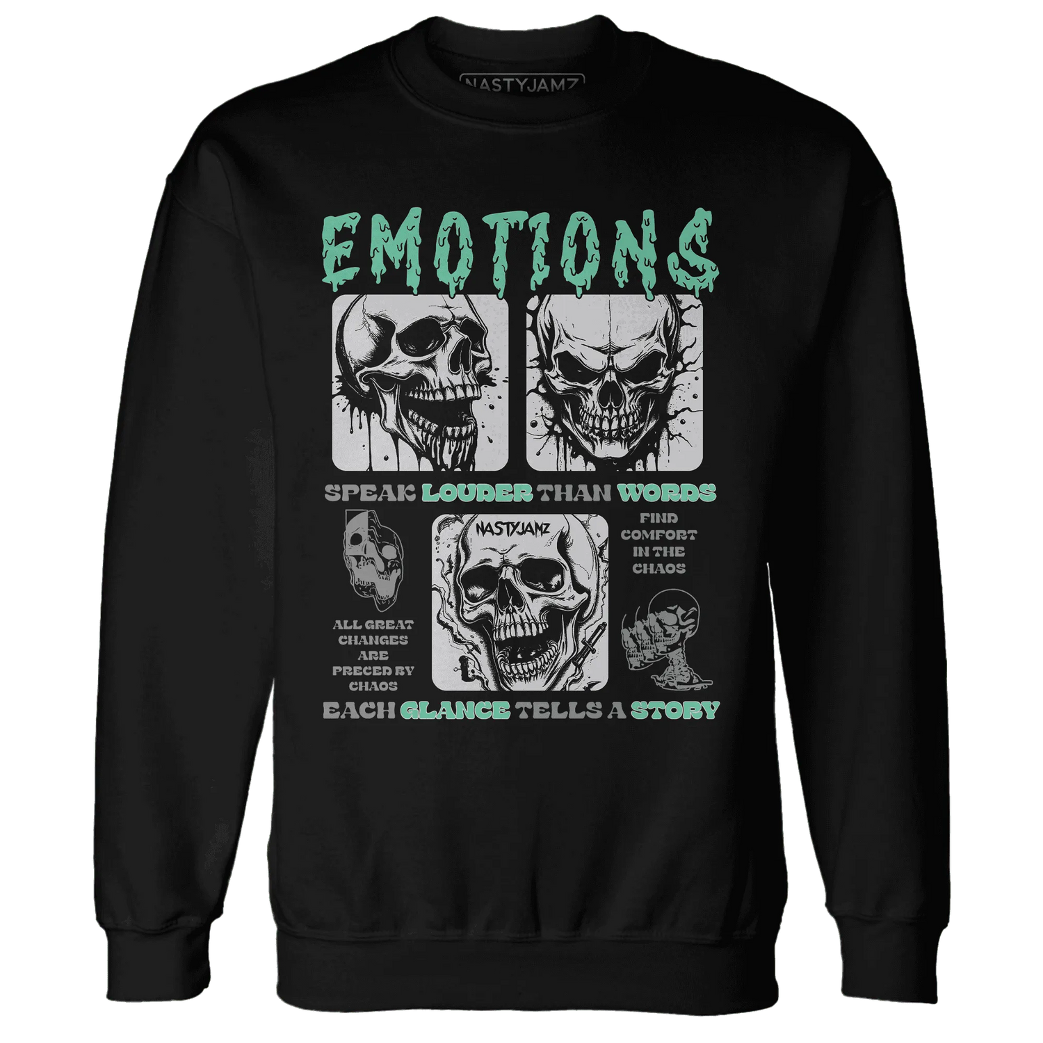 NastyJamz-Green-Glow-3s-Sweatshirt-Match-Emotions-Skull