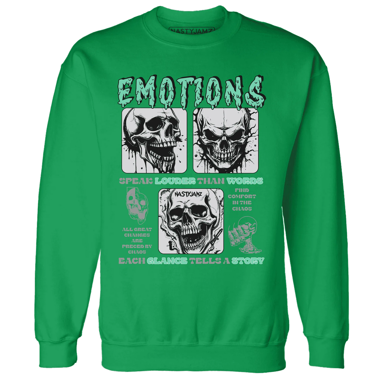 NastyJamz-Green-Glow-3s-Sweatshirt-Match-Emotions-Skull