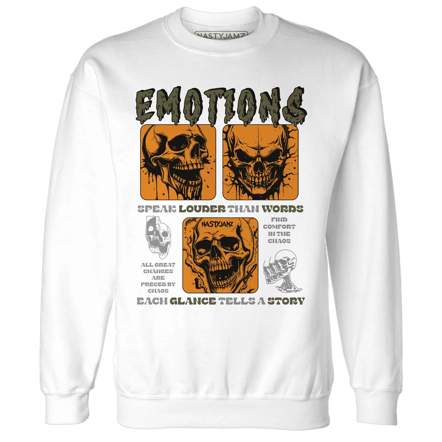 NastyJamz-Olive-5s-Sweatshirt-Match-Emotions-Skull