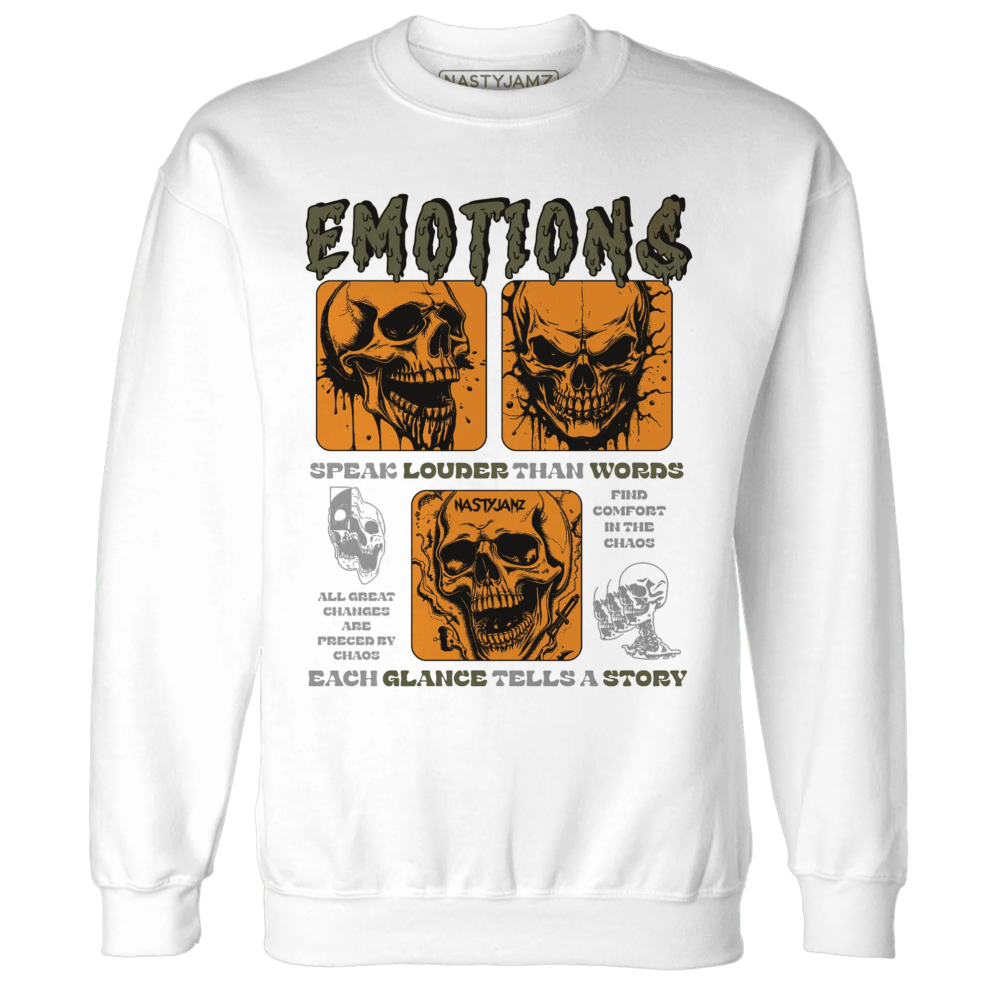 NastyJamz-Olive-5s-Sweatshirt-Match-Emotions-Skull