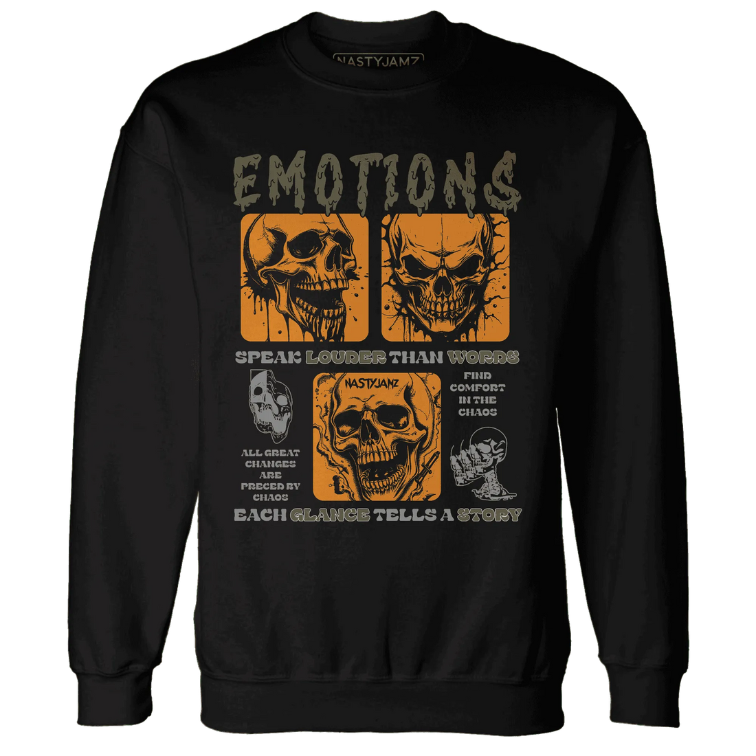 NastyJamz-Olive-5s-Sweatshirt-Match-Emotions-Skull