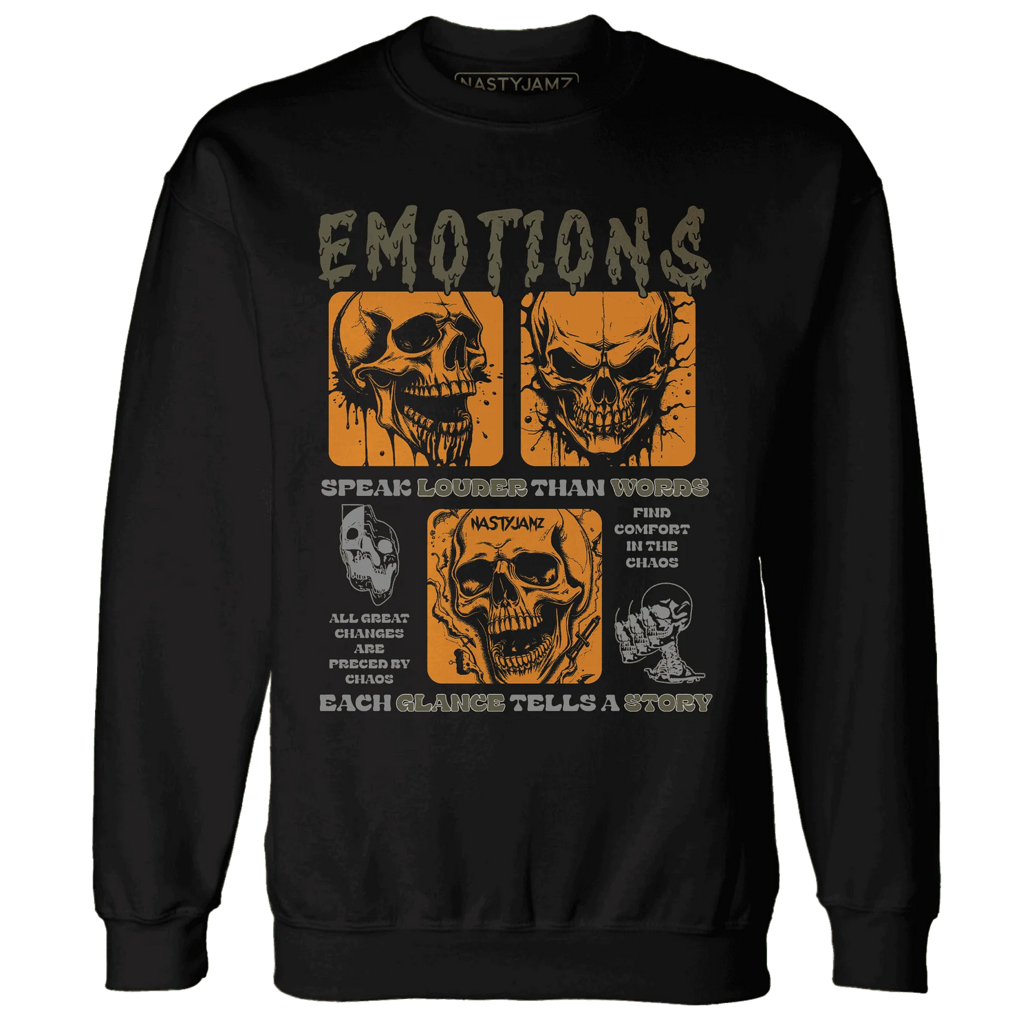 NastyJamz-Olive-5s-Sweatshirt-Match-Emotions-Skull