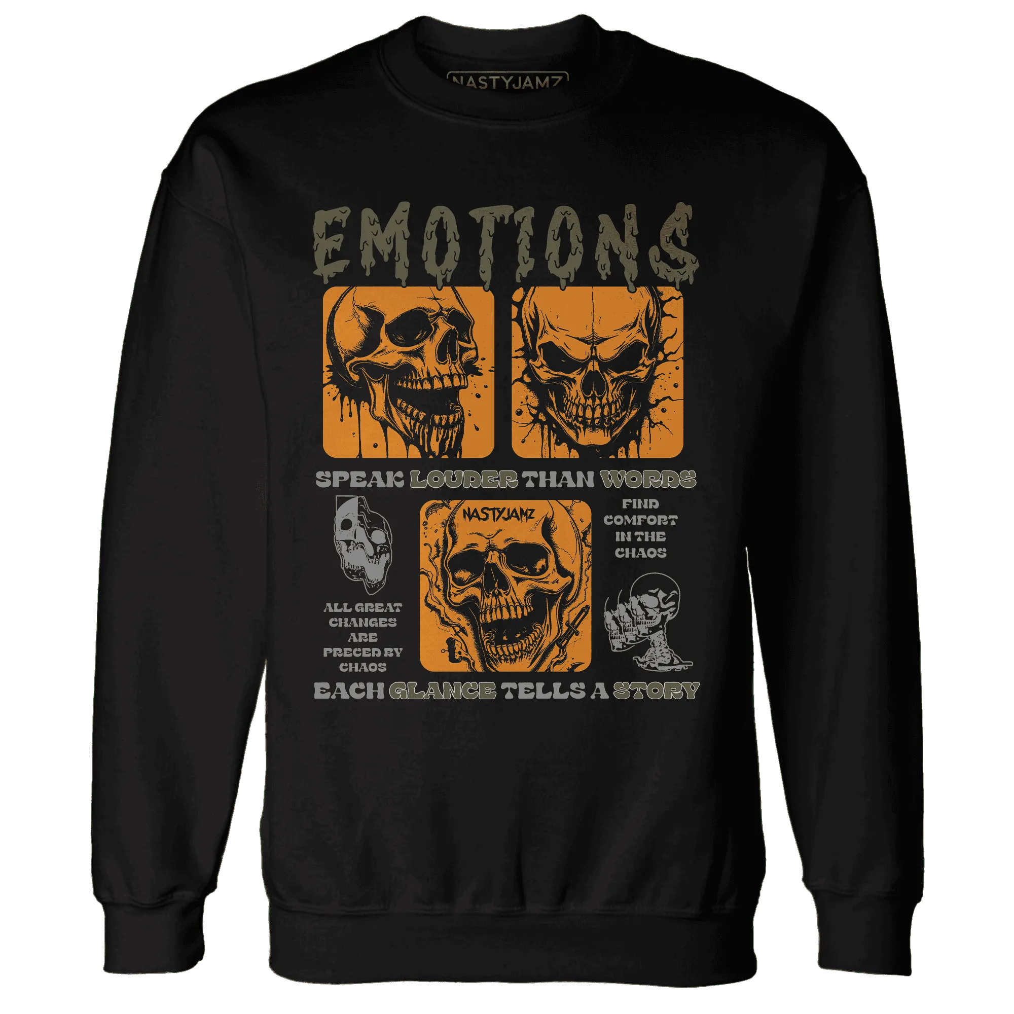 NastyJamz-Olive-5s-Sweatshirt-Match-Emotions-Skull