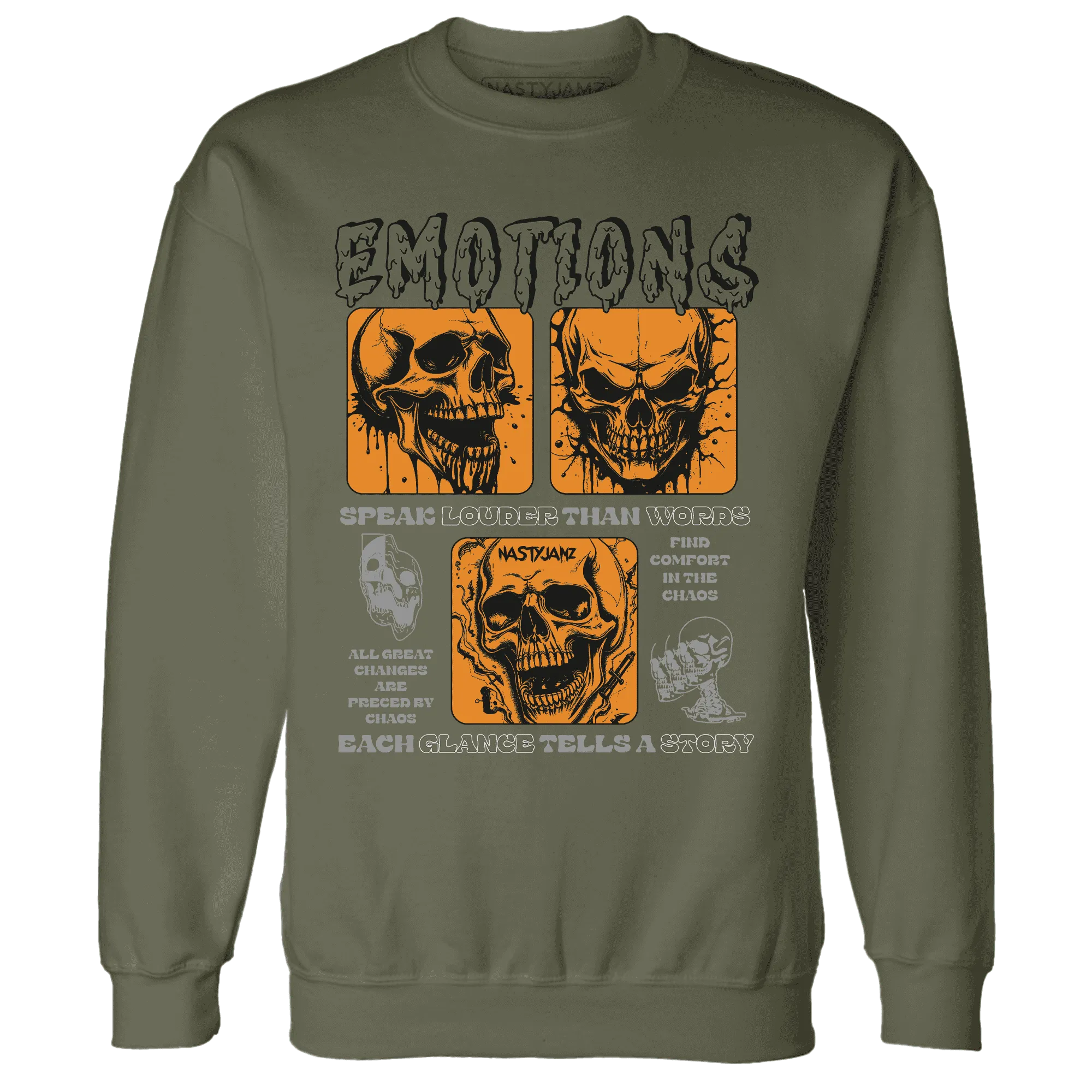 NastyJamz-Olive-5s-Sweatshirt-Match-Emotions-Skull