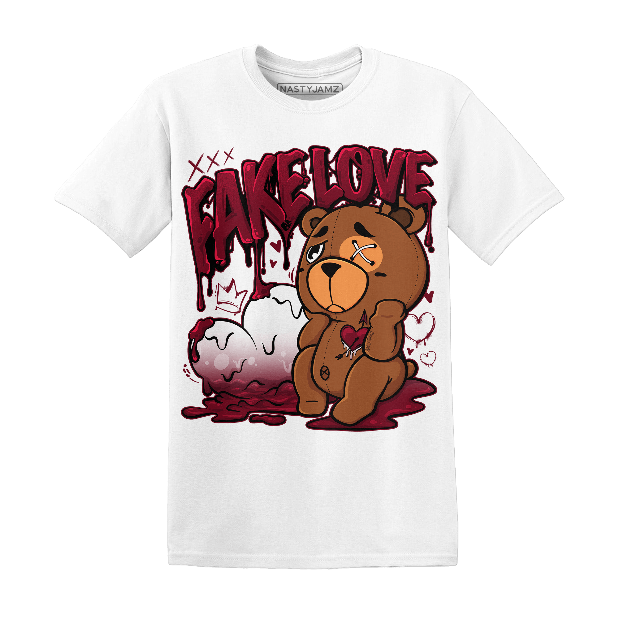 High White Team Red 1s T Shirt Match Fake Love BER - NastyJamz