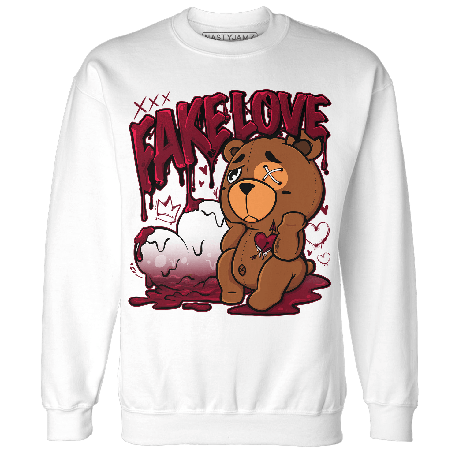 High White Team Red 1s Sweatshirt Match Fake Love BER - NastyJamz