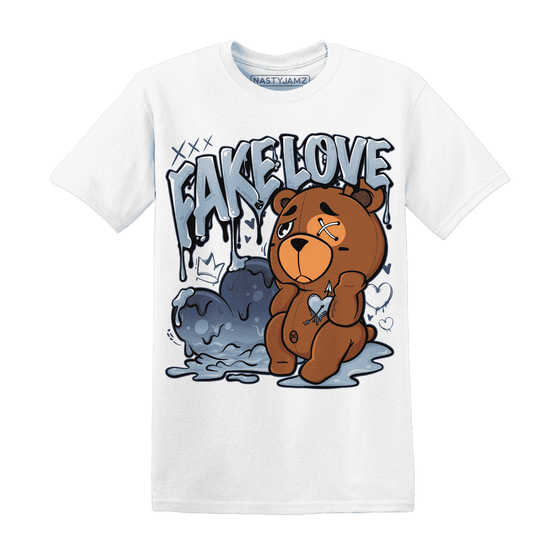 Mid Diffused Blue Grey 1s T Shirt Match Fake Love BER - NastyJamz
