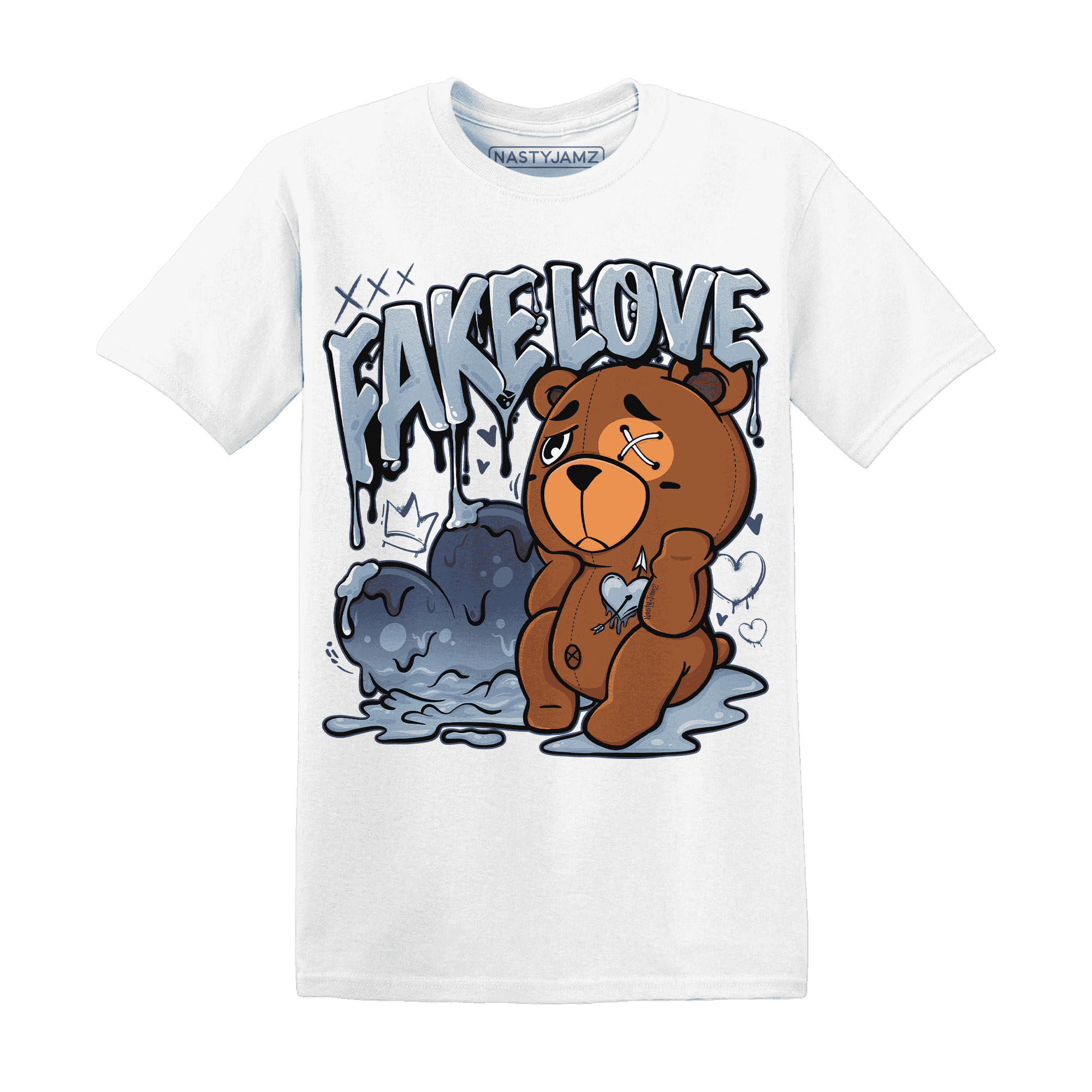 Mid Diffused Blue Grey 1s T Shirt Match Fake Love BER - NastyJamz