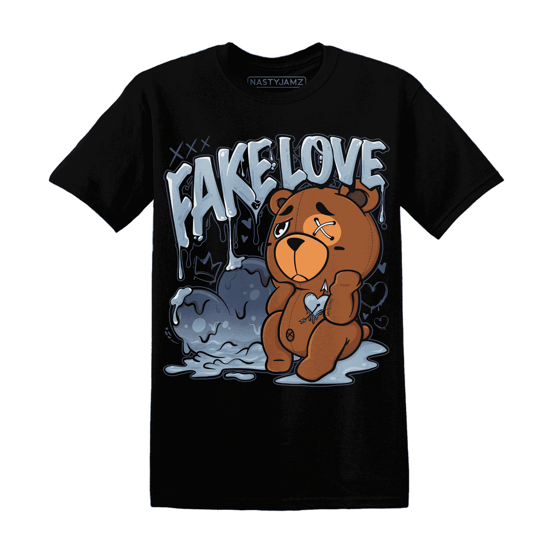 Mid Diffused Blue Grey 1s T Shirt Match Fake Love BER - NastyJamz