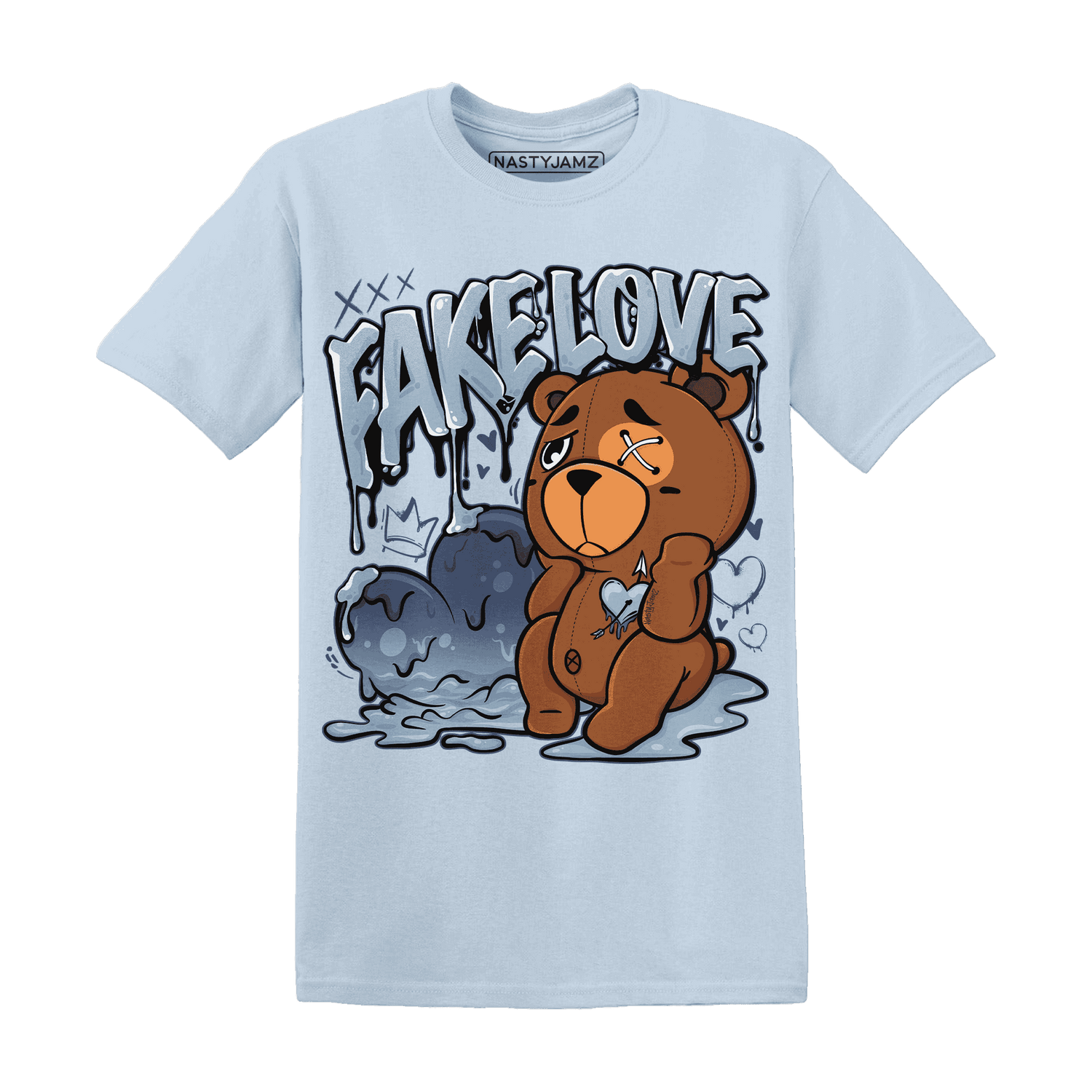Mid Diffused Blue Grey 1s T Shirt Match Fake Love BER - NastyJamz