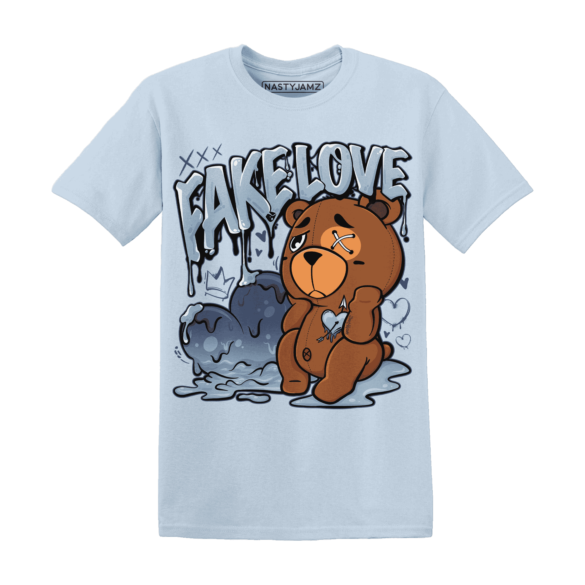 Mid Diffused Blue Grey 1s T Shirt Match Fake Love BER - NastyJamz