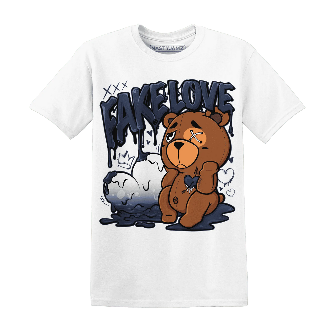 White-Navy-6s-T-Shirt-Match-Fake-Love-BER