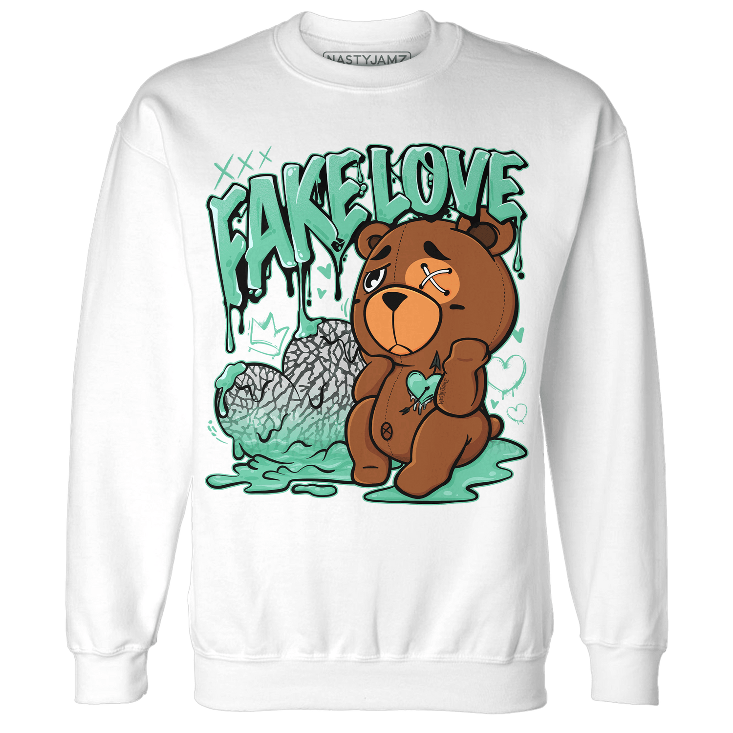 Green Glow 3s Sweatshirt Match Fake Love BER - NastyJamz