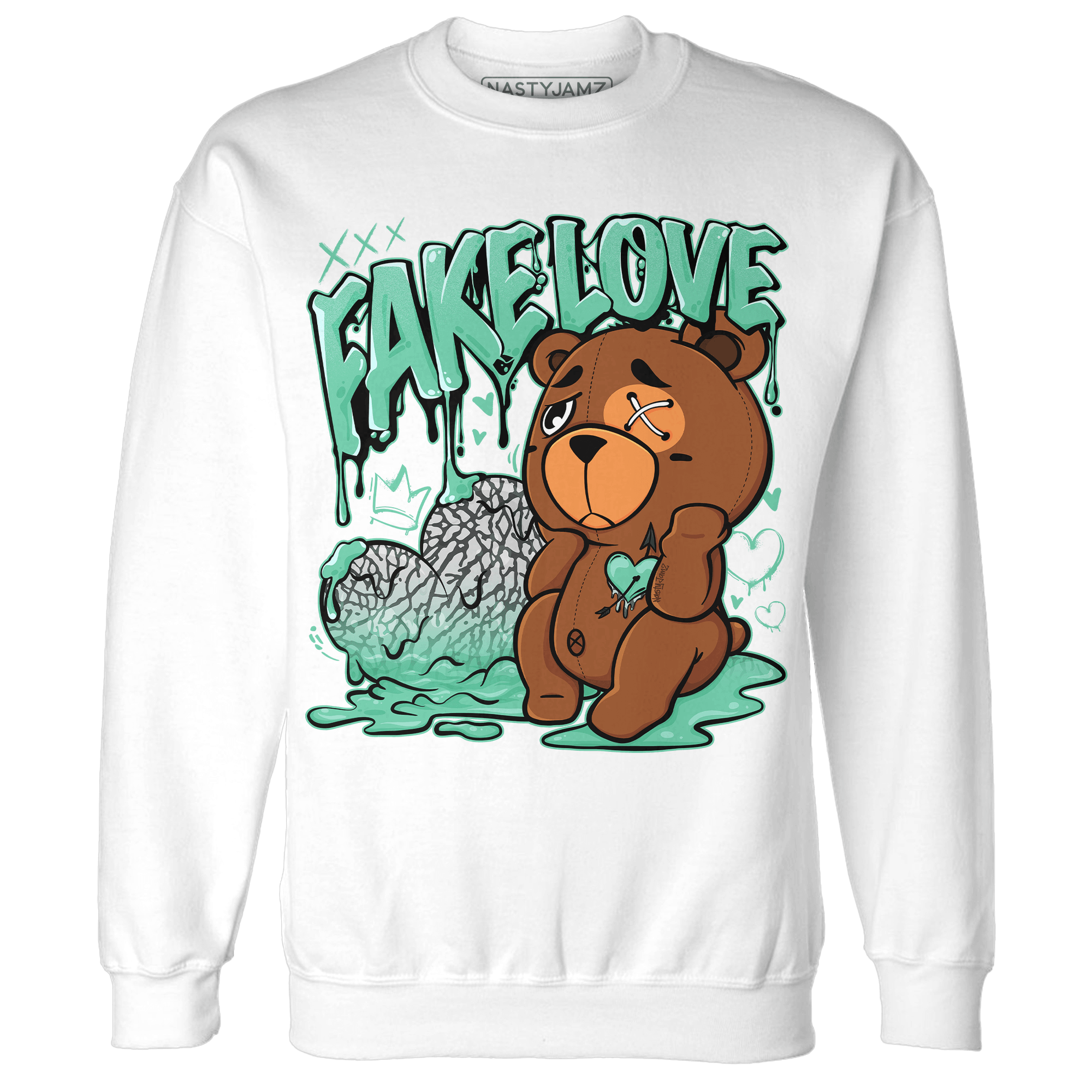 Green Glow 3s Sweatshirt Match Fake Love BER - NastyJamz